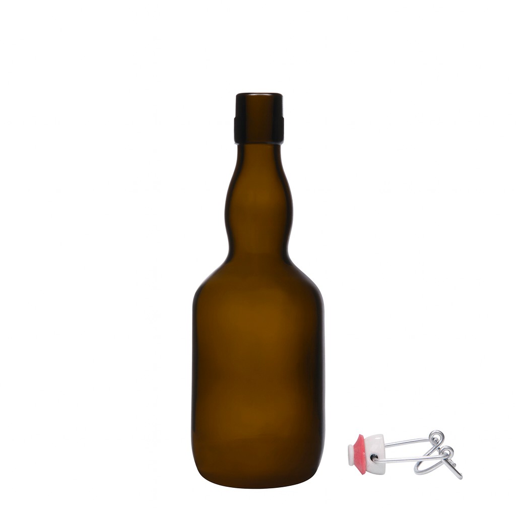 Sticlă de bere 500 ml cu gât îngust, sticlă, verde antic, gura: închidere cu clemă