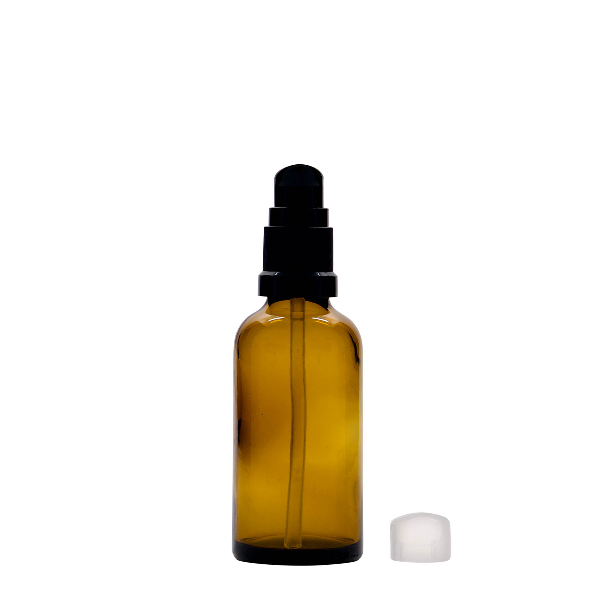 Flacon medical de 50 ml cu pompă pentru loțiune, sticlă, maro, gură: DIN 18 Flacon medical de 50 ml cu pompă pentru loțiune, sticlă, maro, gură: DIN 18