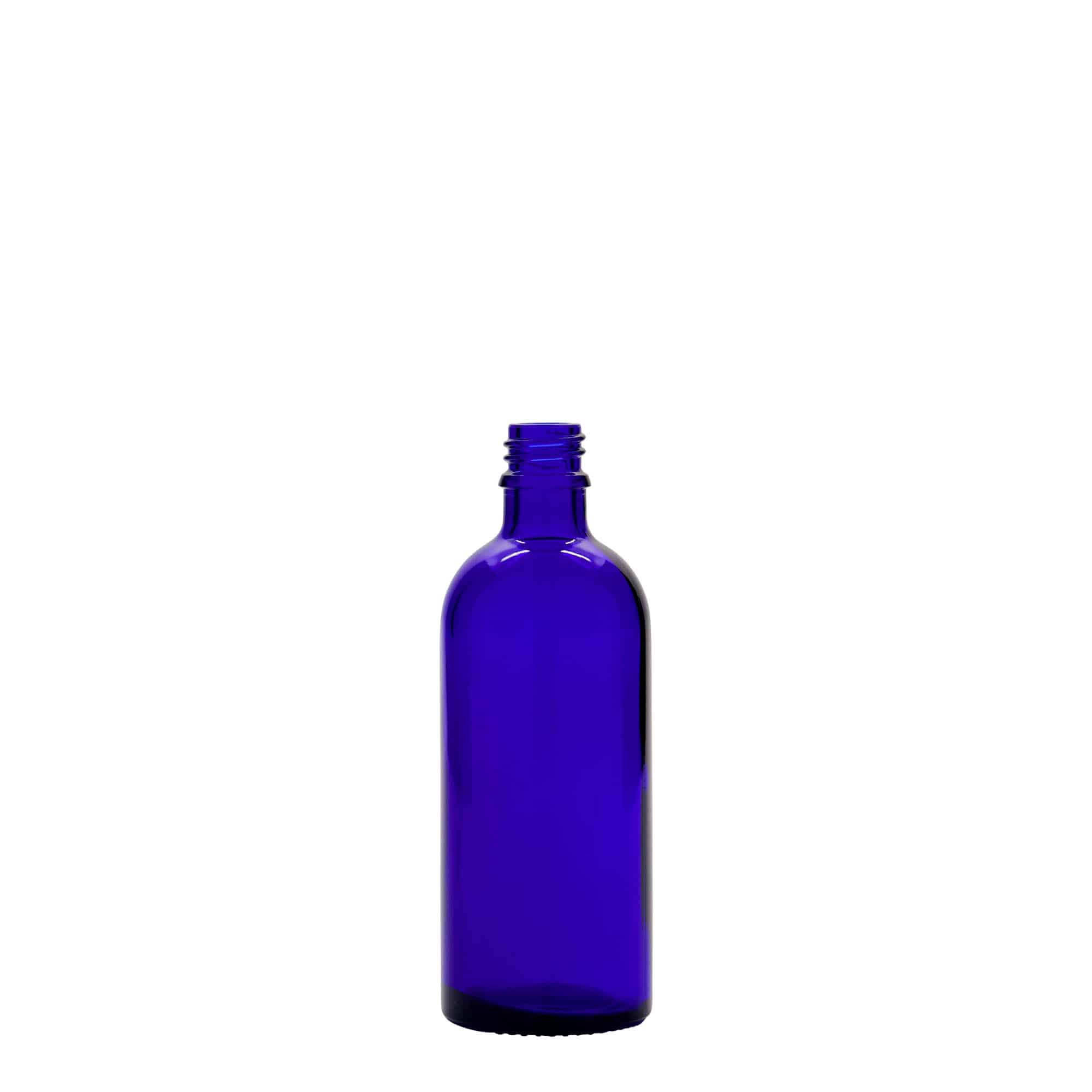 100 ml sticlă medicală, sticlă, albastru regal, gura: DIN 18
