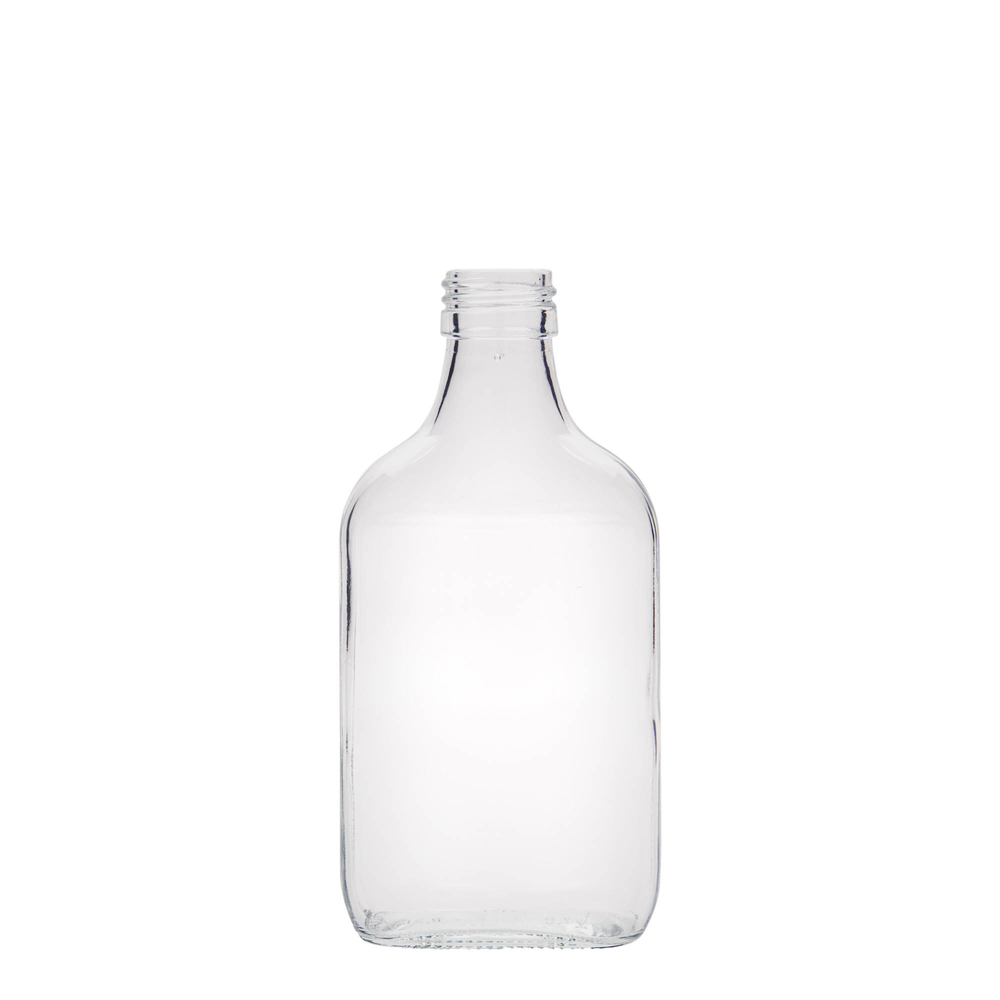 Sticlă de buzunar 200 ml, dreptunghiulară, sticlă, gura: PP 28 Sticlă de buzunar 200 ml, dreptunghiulară, sticlă, gura: PP 28