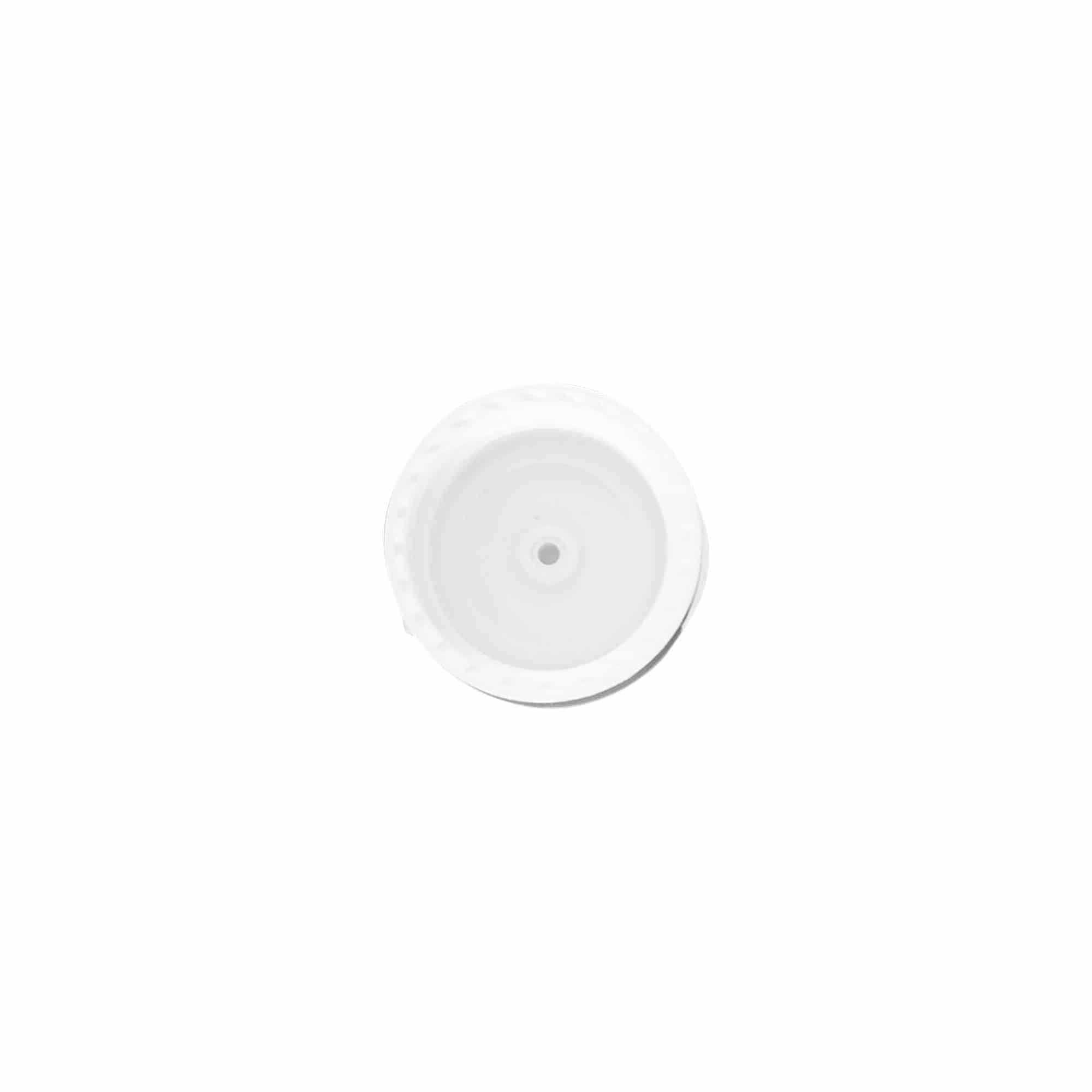 Capac cu filet și balama pliabilă, plastic PP, alb, pentru deschidere: 20/410 Capac cu filet și balama pliabilă, plastic PP, alb, pentru deschidere: 20/410