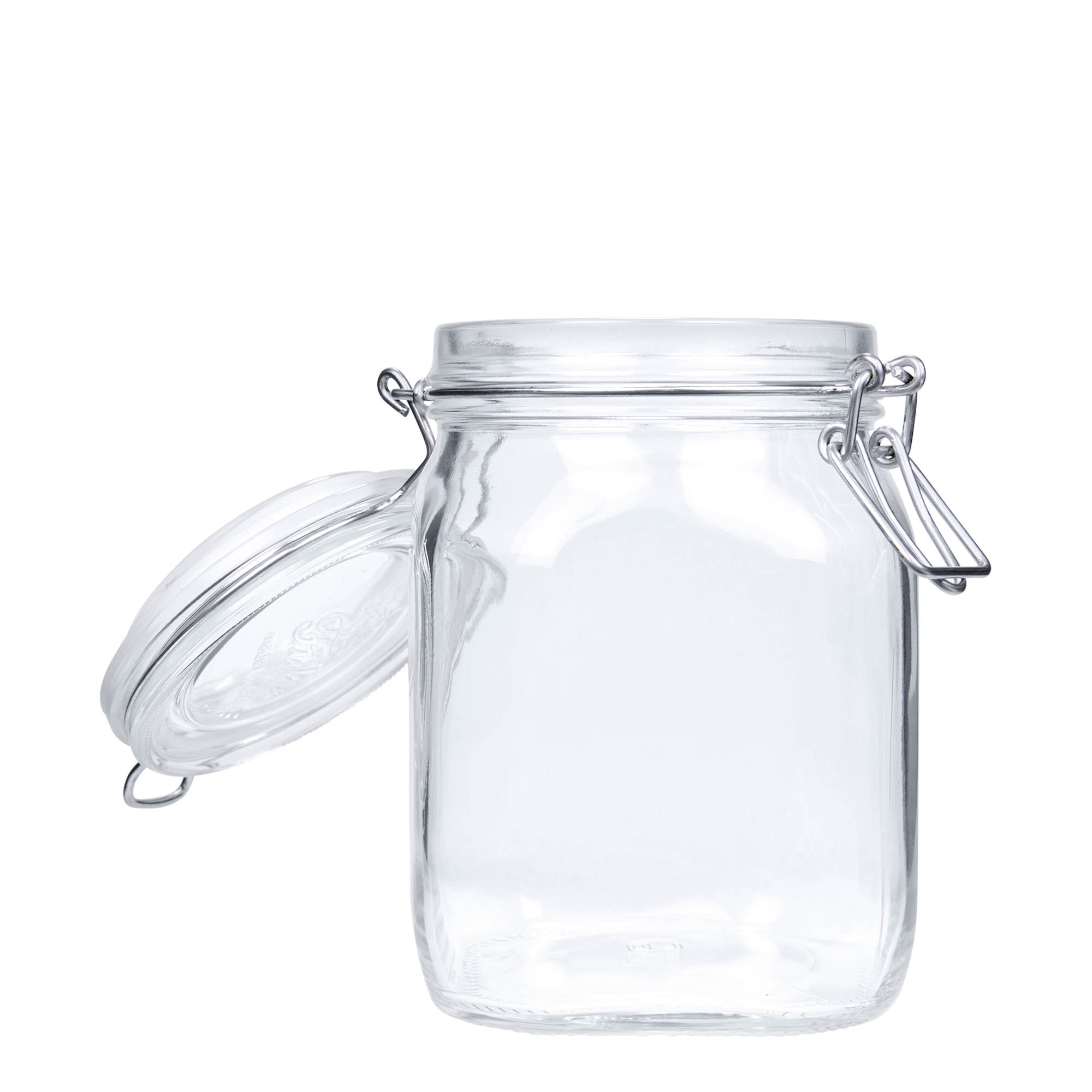 1.000 ml borcan cu clemă metalică „Fido”, pătrat, gura: închidere cu clemă metalică
