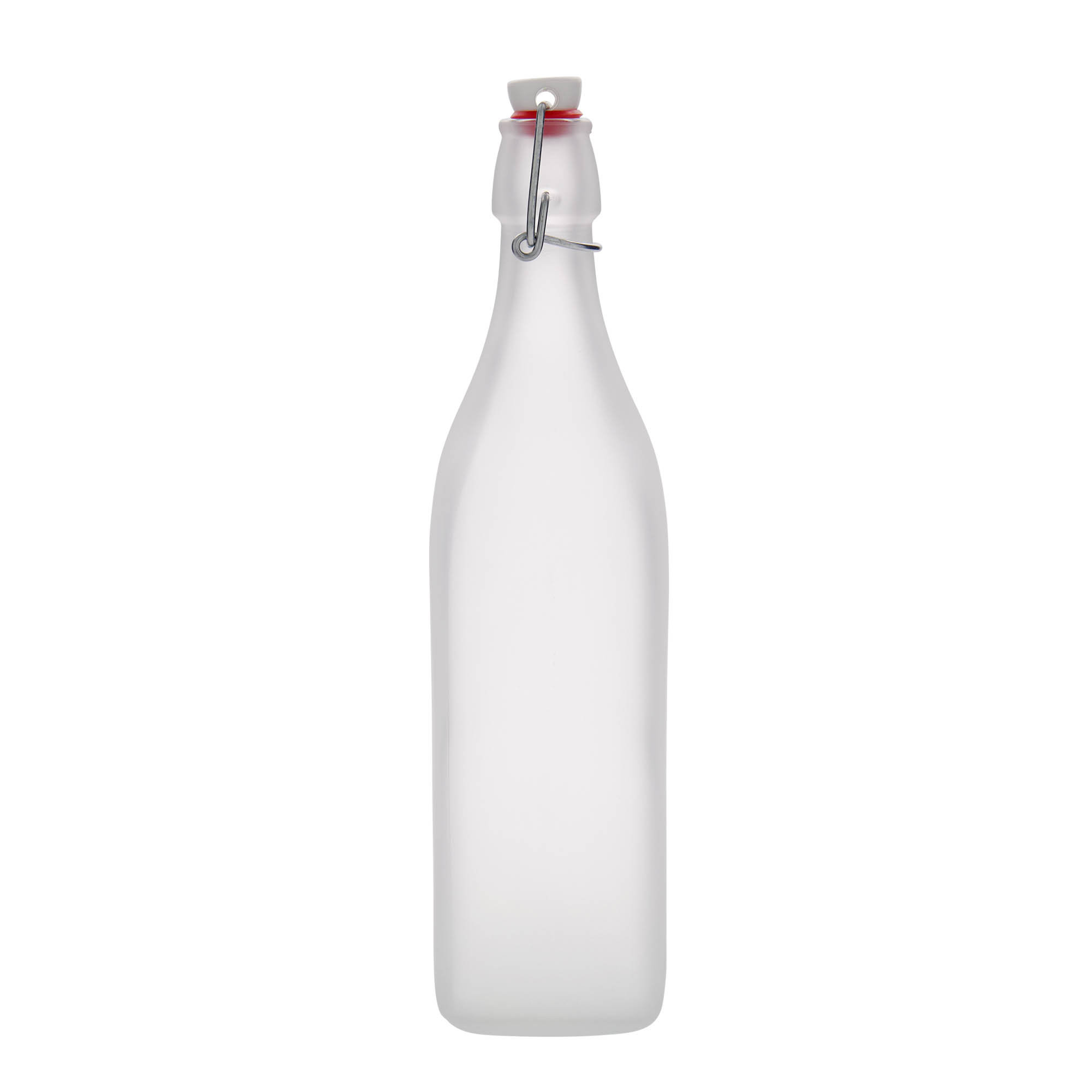 1.000 ml sticlă de sticlă „Swing, pătrată, înghețată, gât: închidere cu balama