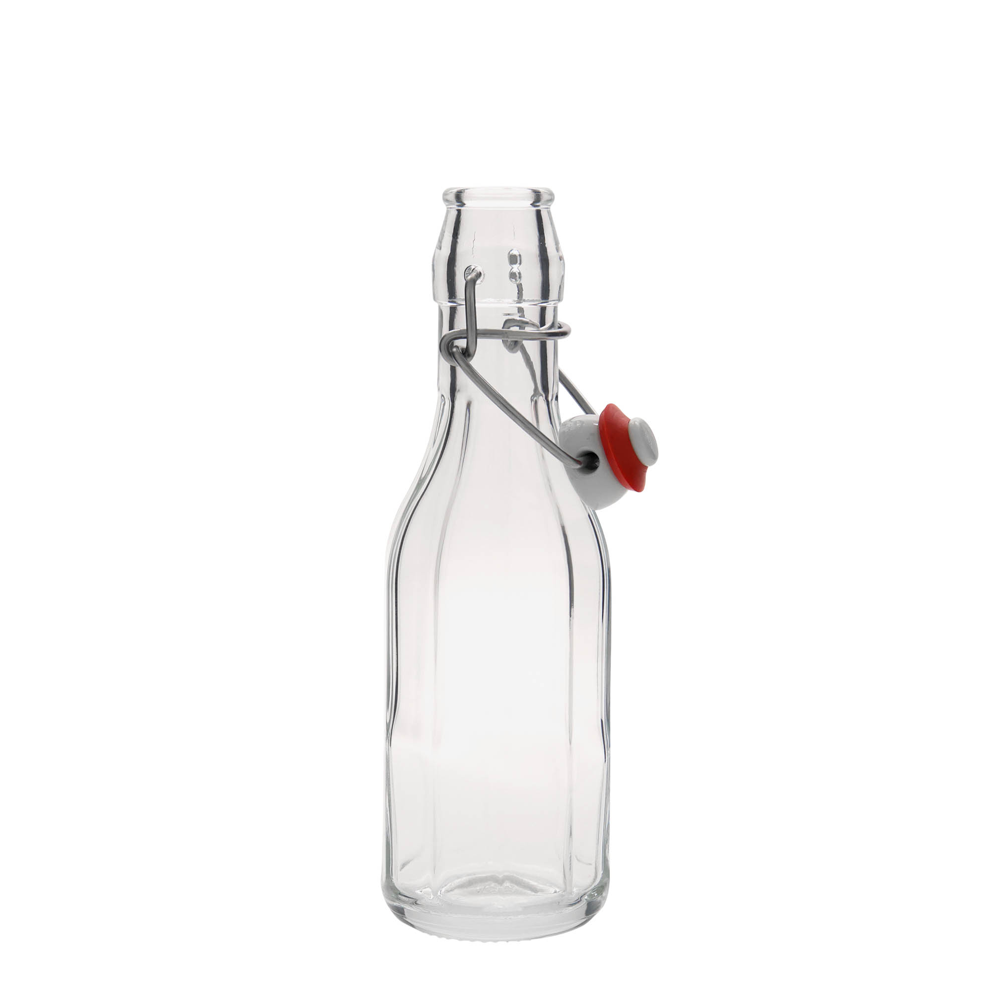 Sticlă de sticlă de 250 ml „Bravo”, cu zece colțuri, gura: închidere cu clemă