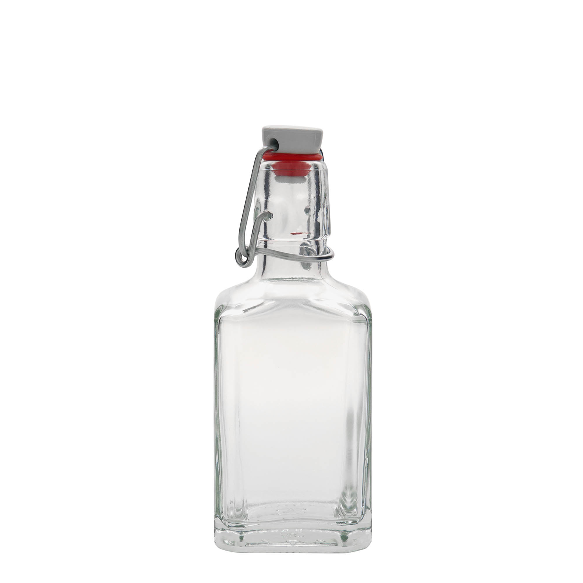 Sticlă de sticlă de 250 ml „Rialto”, pătrată, gura: închidere cu clemă