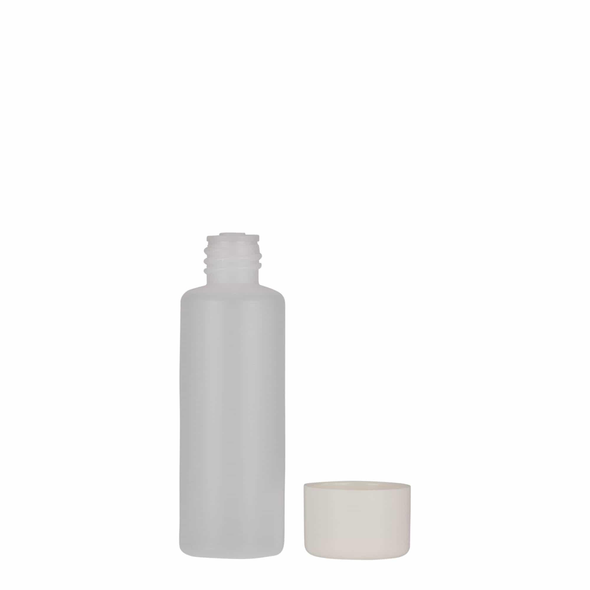Flacon rotund de 50 ml, plastic PE, natural, gât: capac cu filet