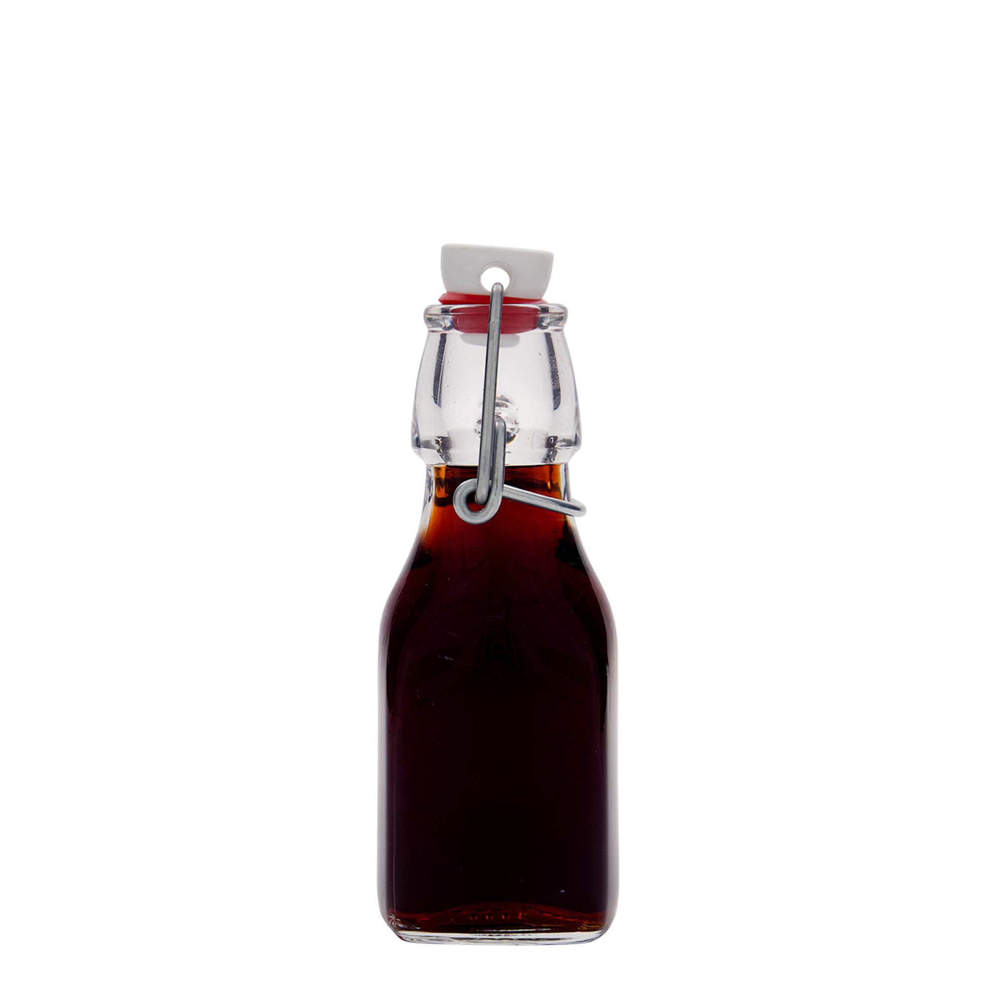 Sticlă de sticlă de 125 ml „Swing”, pătrată, gât: închidere cu clemă Sticlă de sticlă de 125 ml „Swing”, pătrată, gât: închidere cu clemă