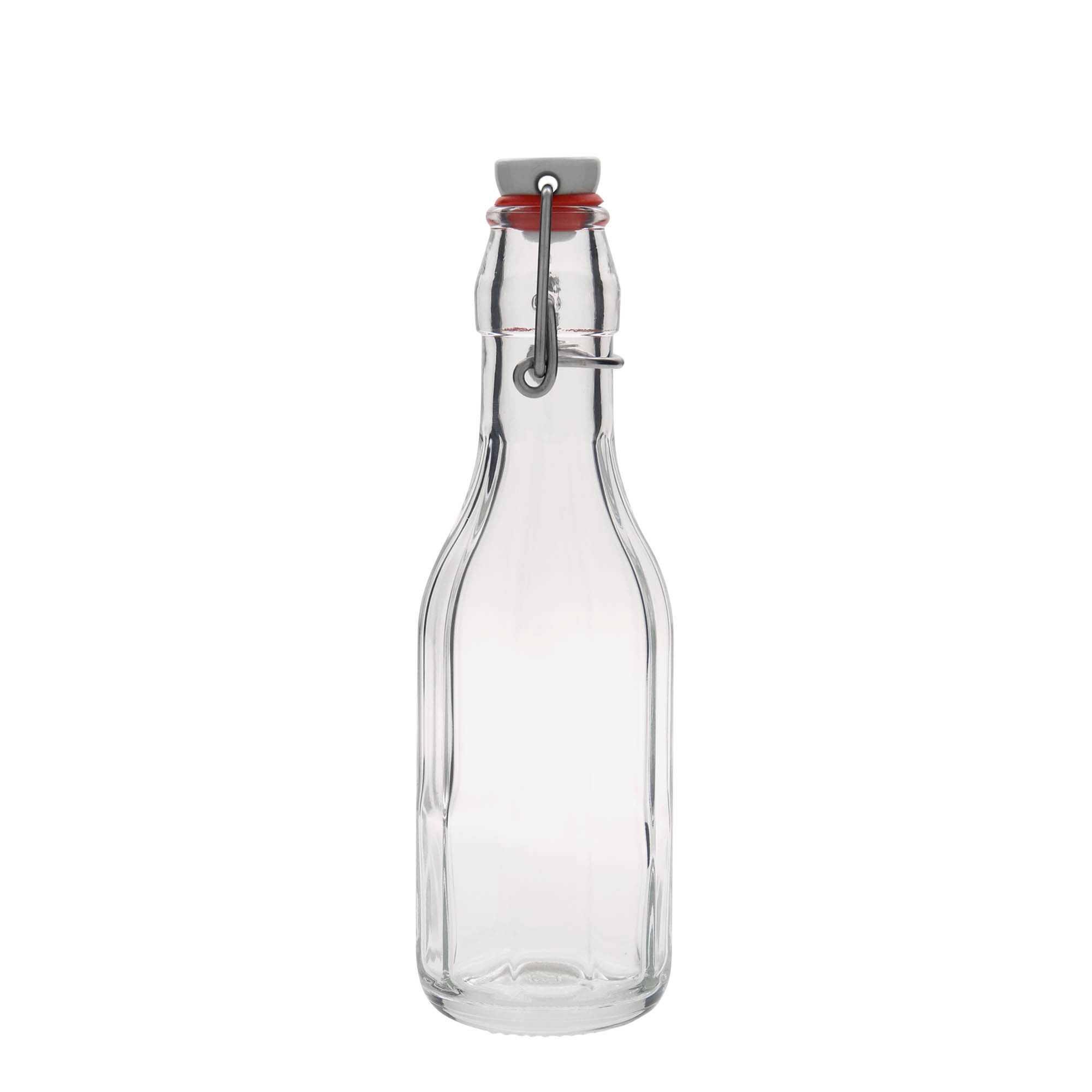 Sticlă de sticlă de 250 ml „Bravo”, cu zece colțuri, gura: închidere cu clemă Sticlă de sticlă de 250 ml „Bravo”, cu zece colțuri, gura: închidere cu clemă