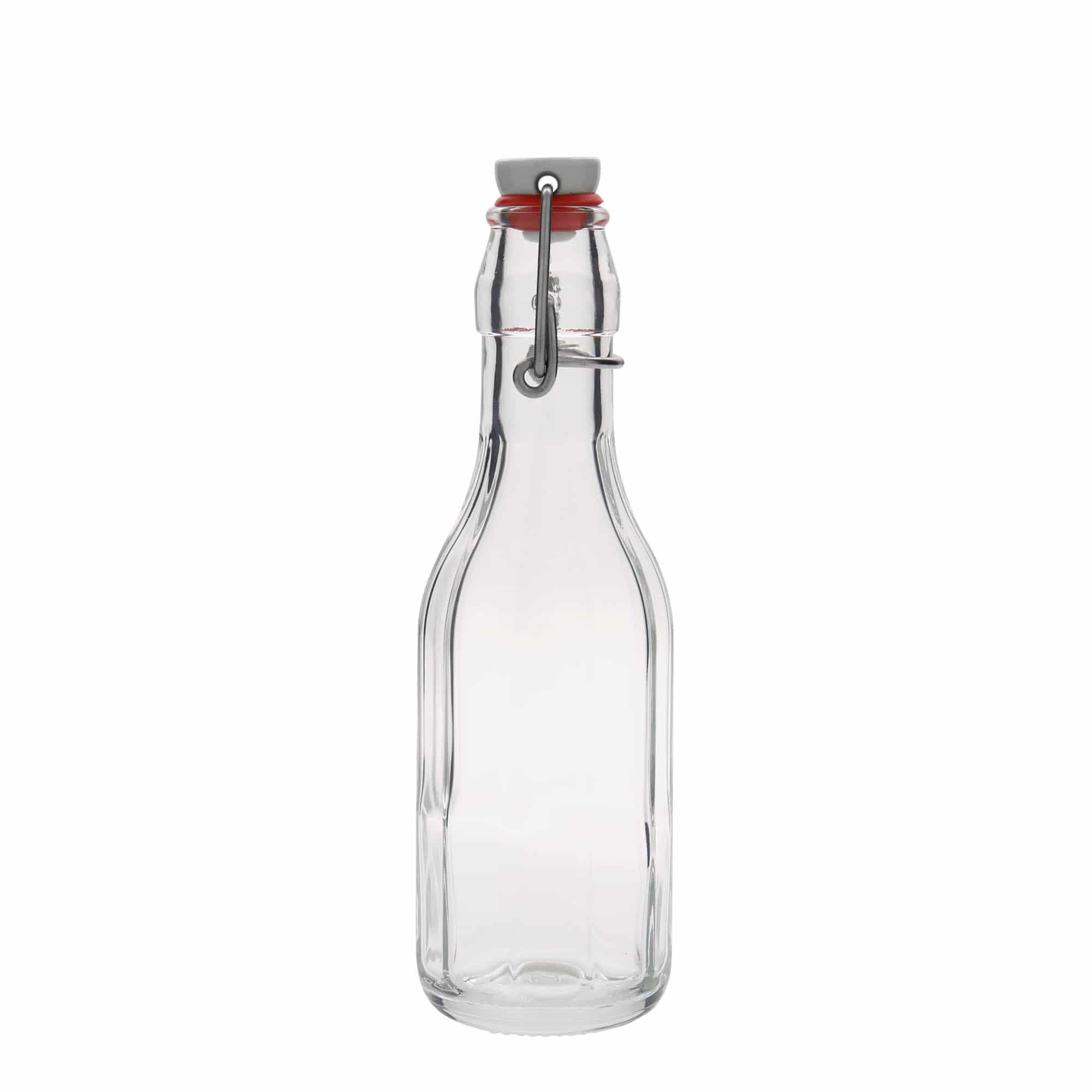 Sticlă de sticlă de 250 ml „Bravo”, cu zece colțuri, gura: închidere cu clemă
