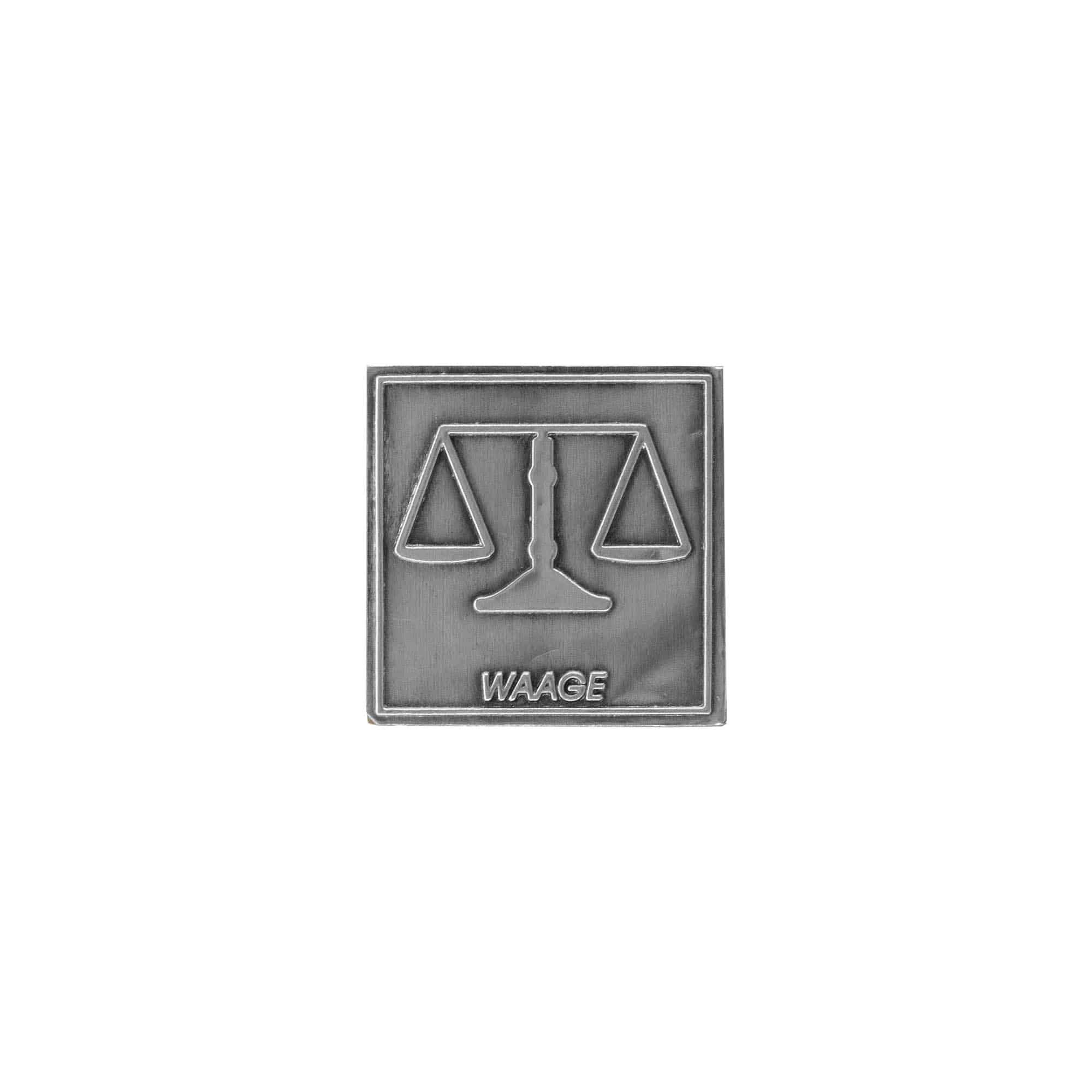 Etichetă pentru staniu „Cântar”, pătrată, metal, argintiu