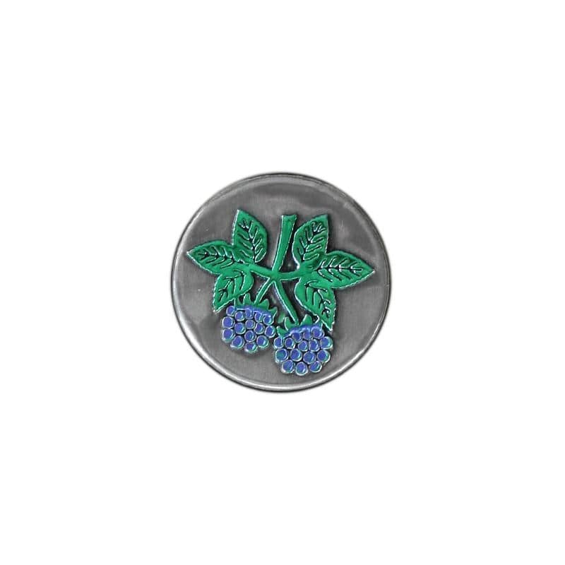 Etichetă de staniu „Mure”, rotundă, metal, argintiu