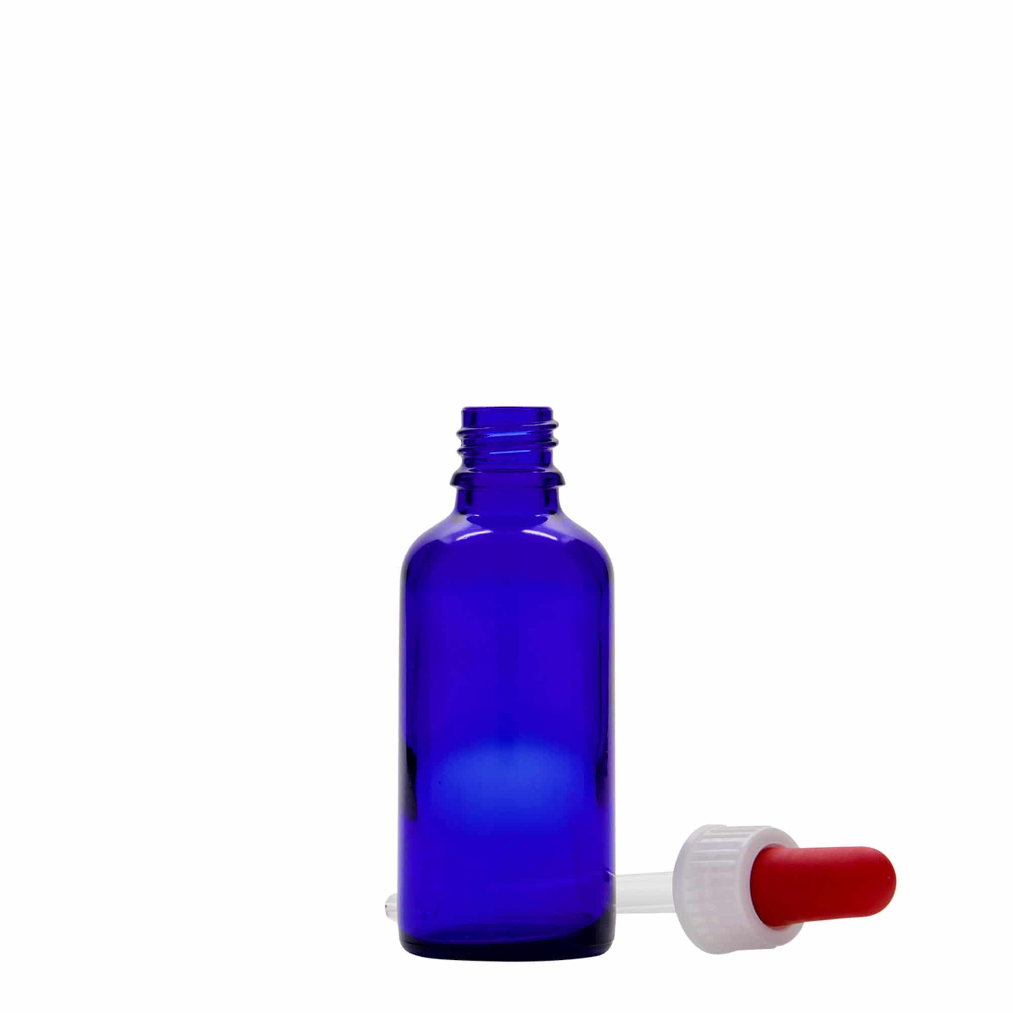 Flacon cu pipetă 50 ml, medicină, sticlă, albastru regal-roșu, gura: DIN 18