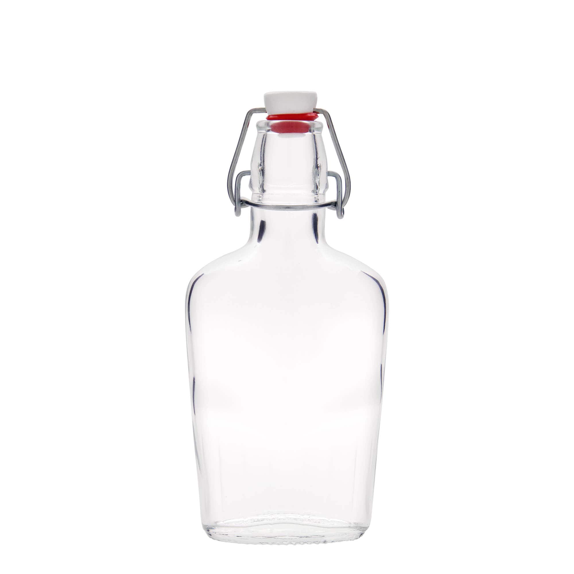 Sticlă de sticlă de 250 ml „Fiaschetta”, ovală, gât: închidere cu clemă