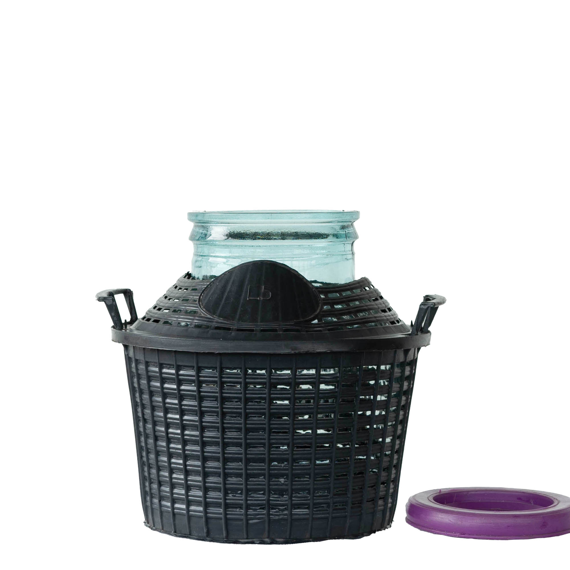 Butelie cu balon de 5 l, gât larg, sticlă, gură: capac cu margine peste buza sticlei Butelie cu balon de 5 l, gât larg, sticlă, gură: capac cu margine peste buza sticlei