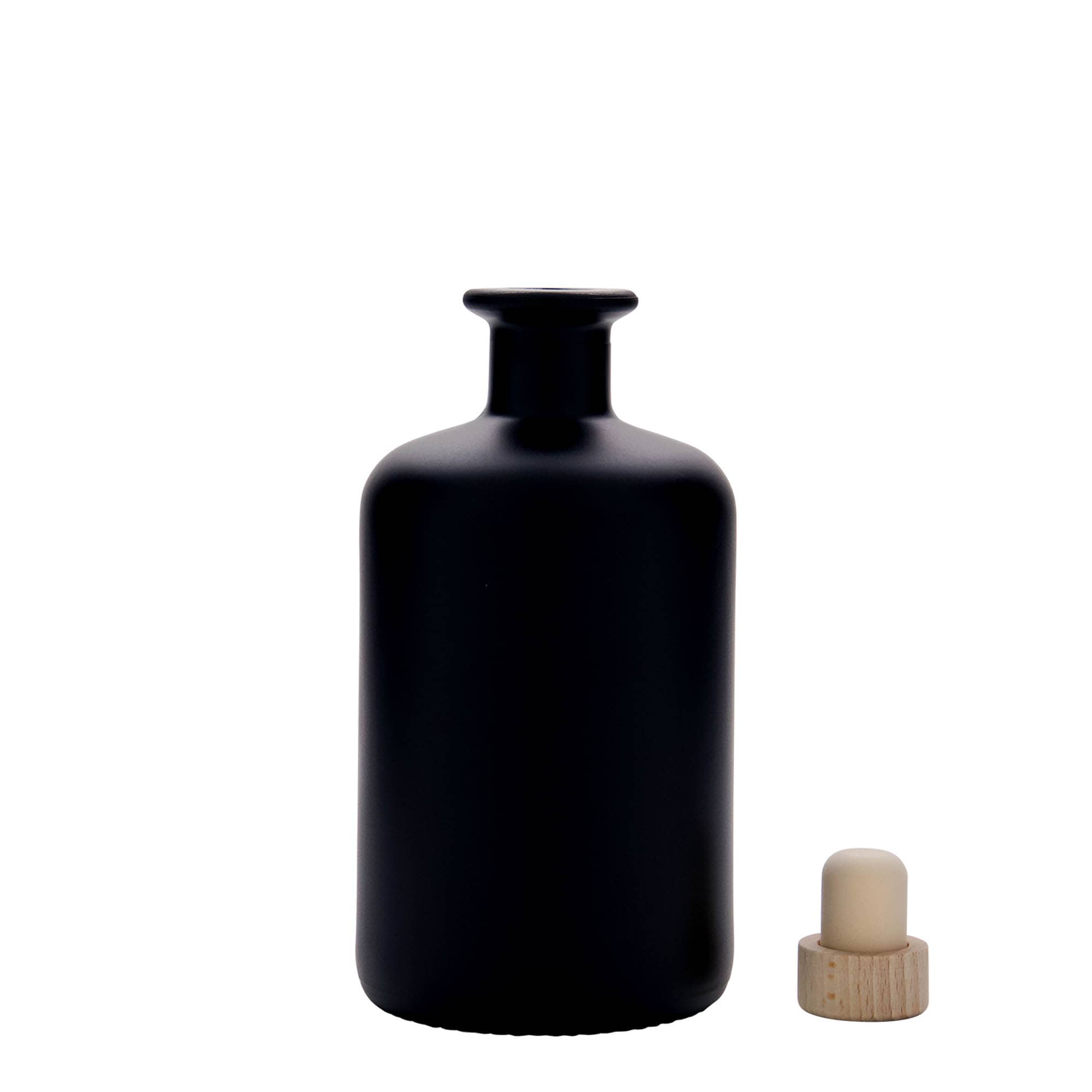 Sticlă de 500 ml pentru farmacist, neagră, gura: dop de plută