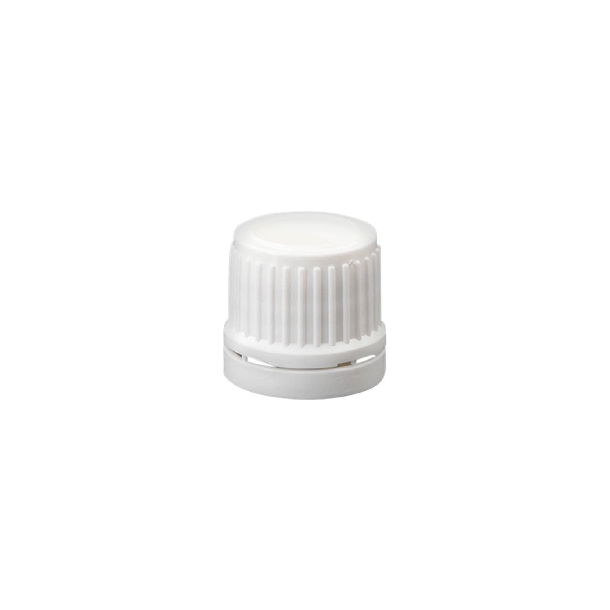 Capac cu filet cu sigiliu de originalitate, plastic PE, alb, pentru gura: DIN 18 Capac cu filet cu sigiliu de originalitate, plastic PE, alb, pentru gura: DIN 18