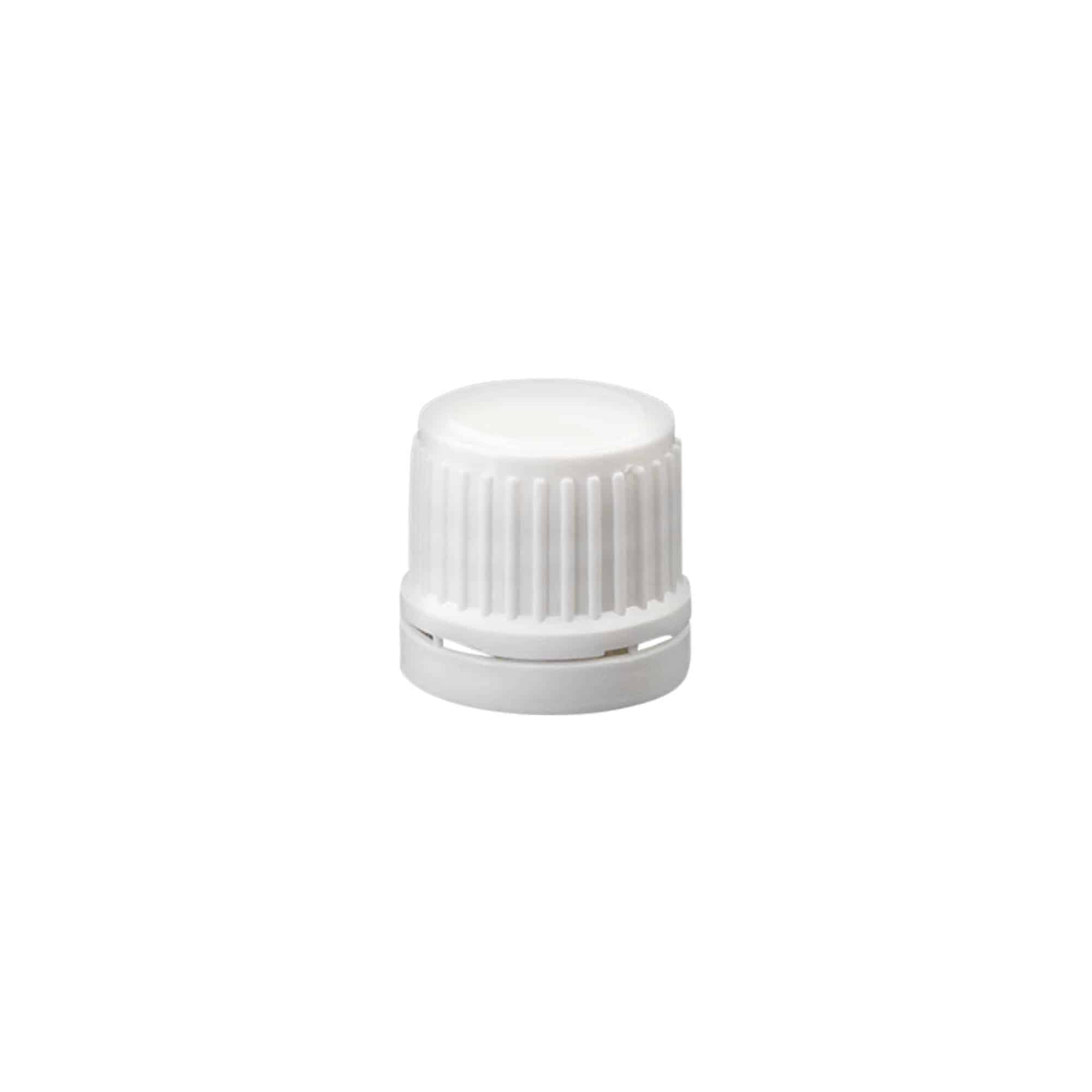 Capac cu filet cu sigiliu de originalitate, plastic PE, alb, pentru gura: DIN 18
