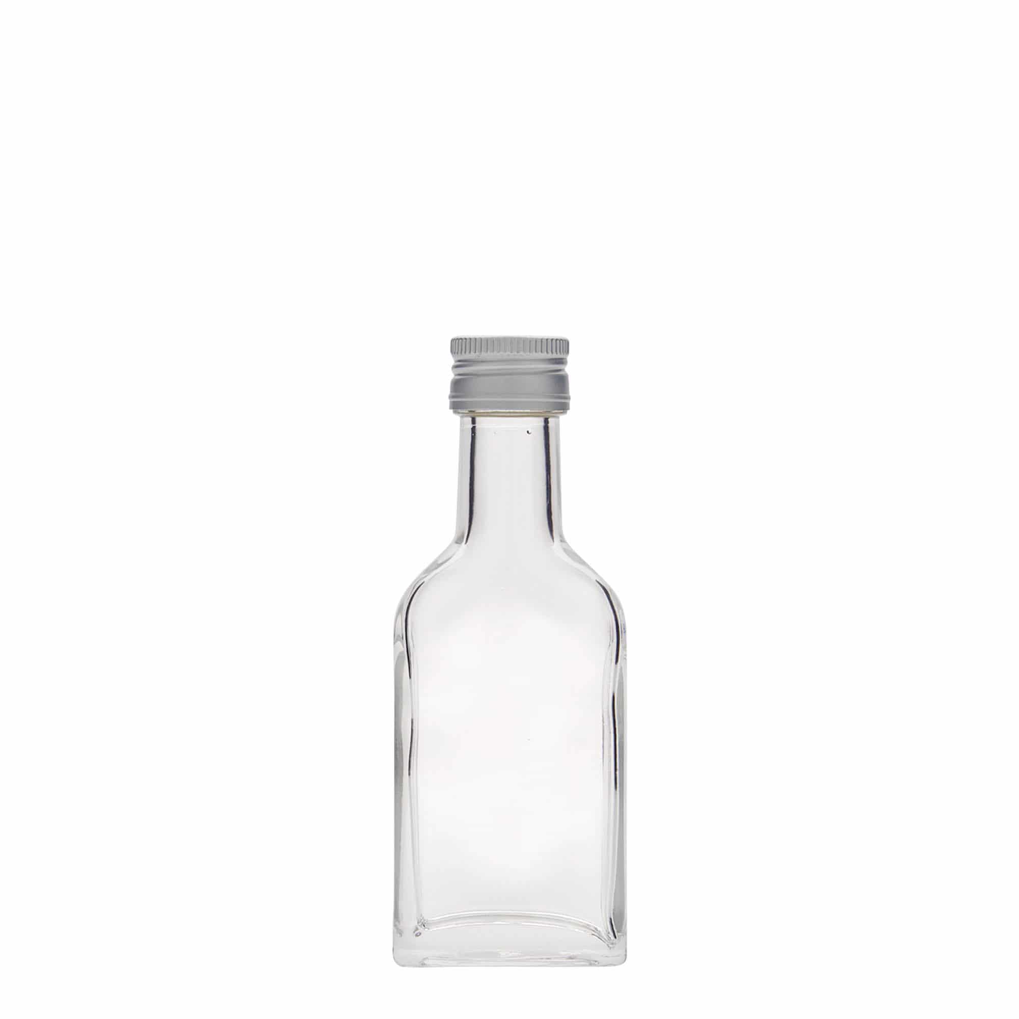 Sticluță de buzunar 40 ml, gât lung, dreptunghiulară, sticlă, gură: PP 22