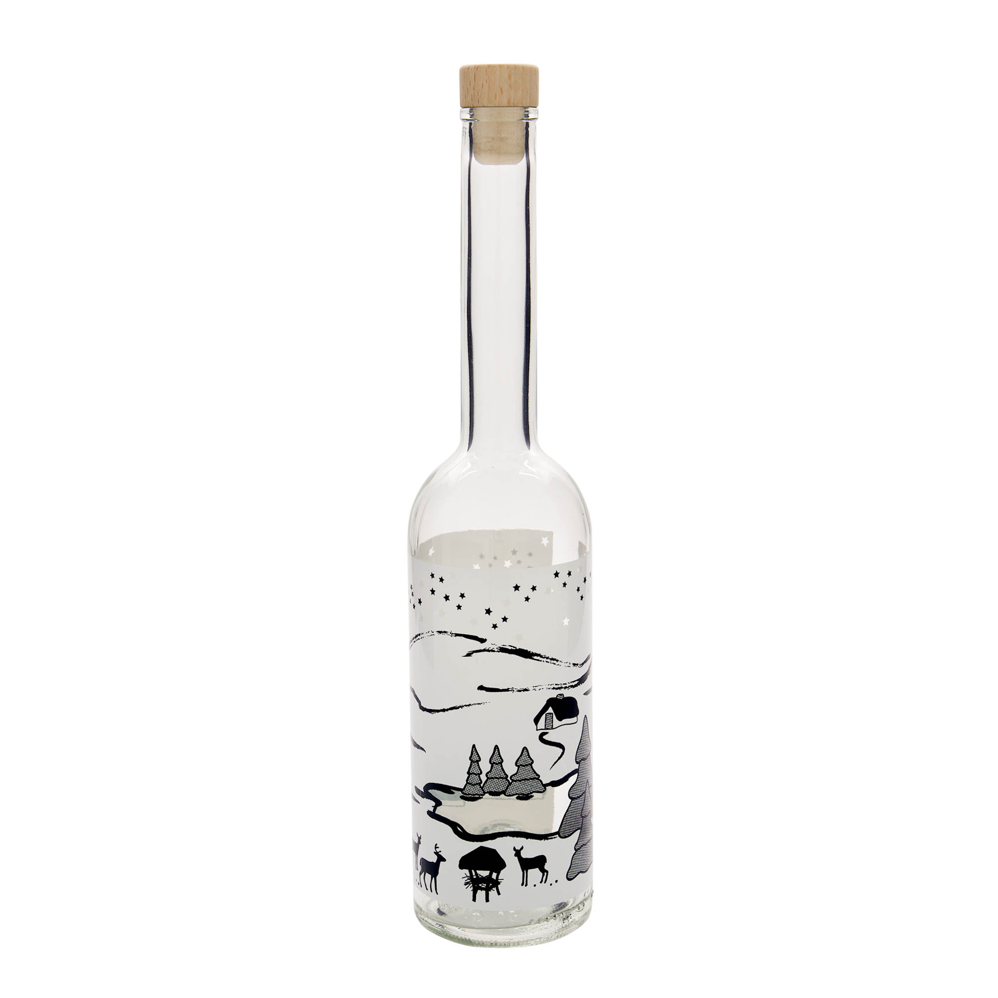 Sticlă de sticlă de 500 ml „Opera”, motiv: Vis de iarnă-Bianco, gât: plută