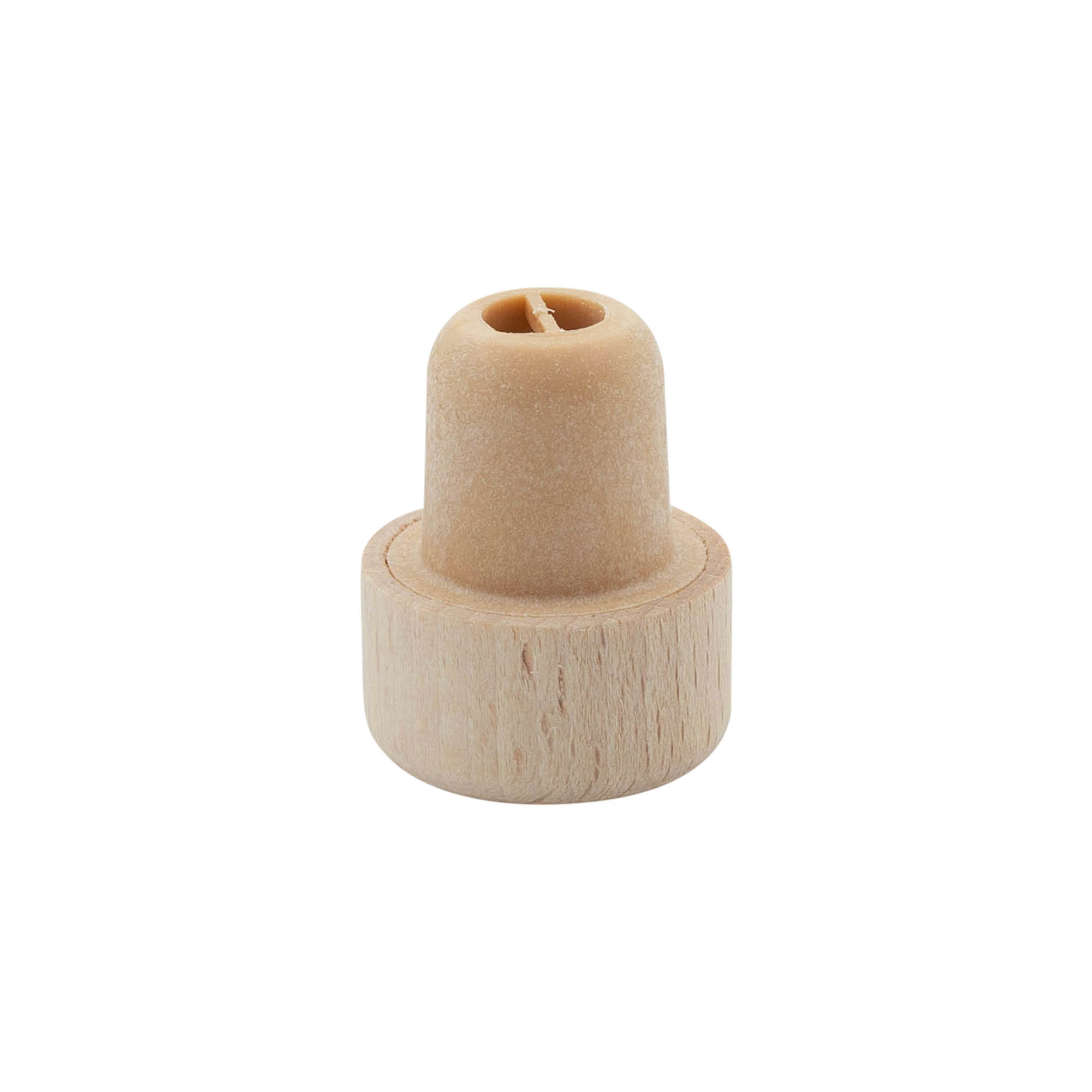 Dop cu mâner și deschidere dozatoare de 19 mm, lemn/plastic, bej, pentru gura: dop