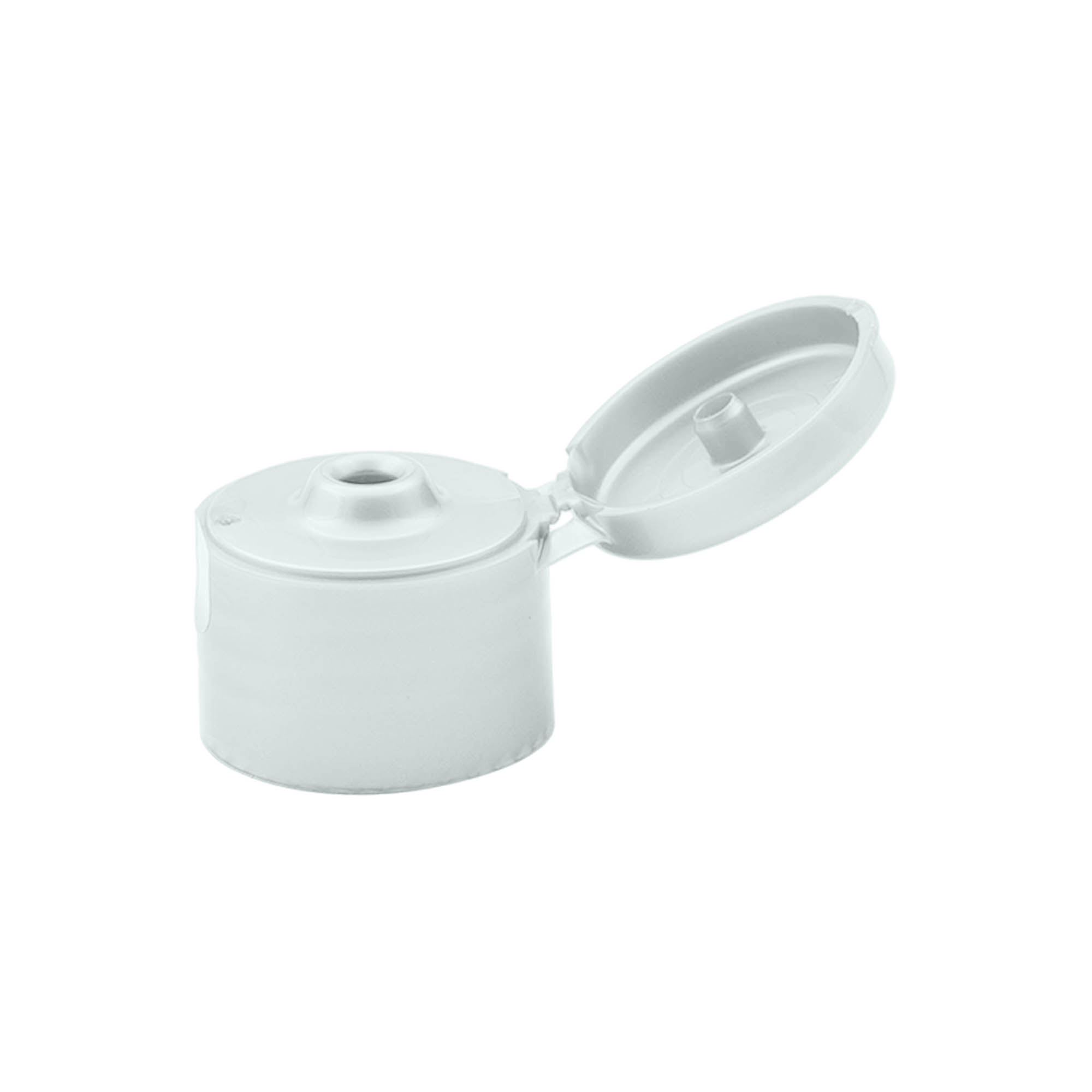 Capac cu filet și balama rabatabilă, plastic PP, argintiu, pentru gura: 24/410 Capac cu filet și balama rabatabilă, plastic PP, argintiu, pentru gura: 24/410