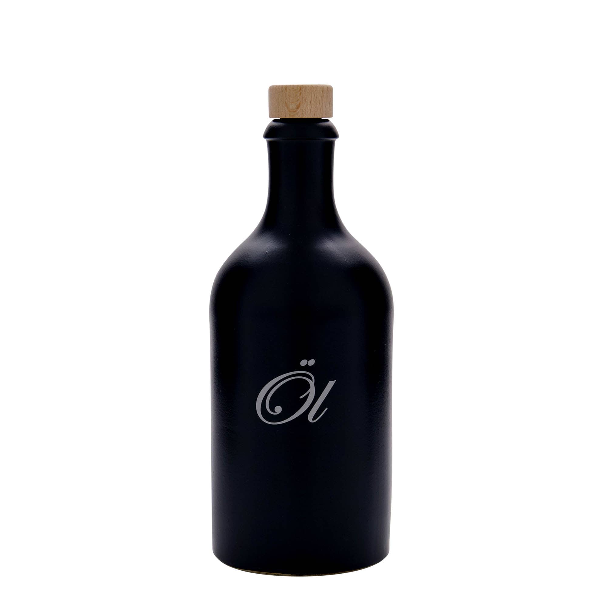 Ton de 500 ml, motiv: ulei, ceramică de gresie, negru, gură: plută
