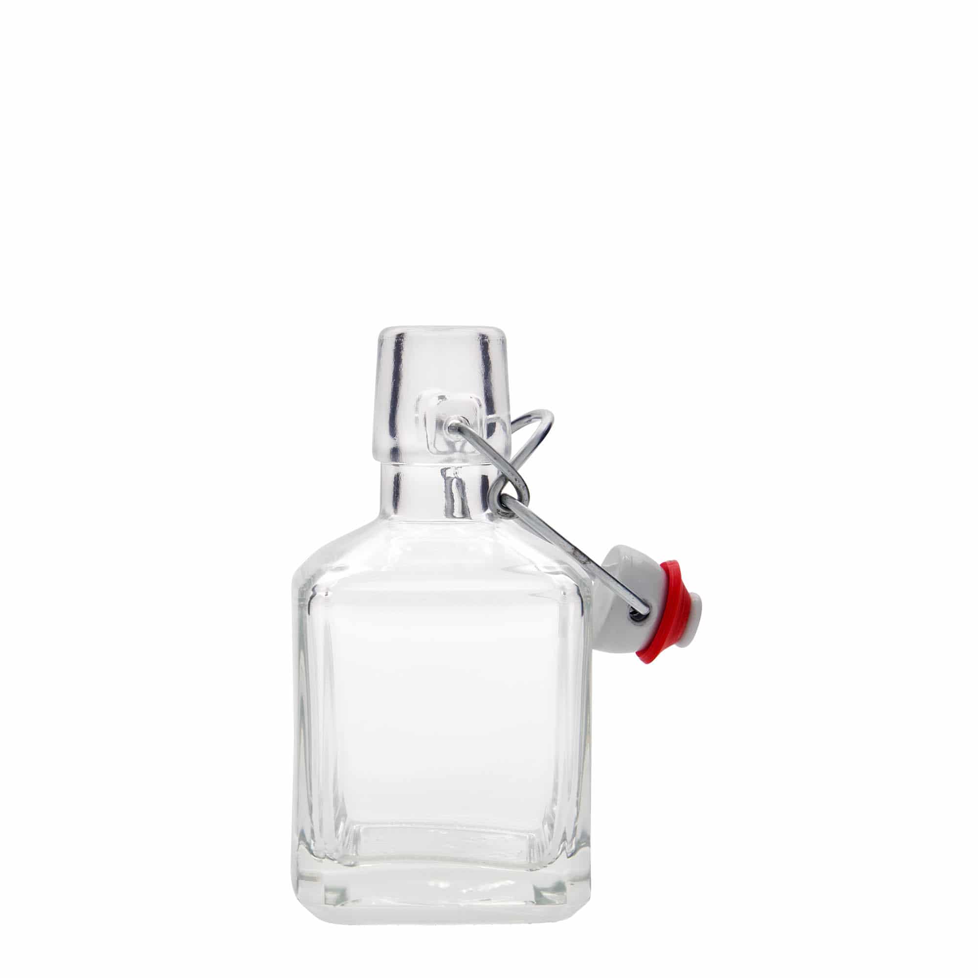 Sticlă de sticlă de 200 ml „Kubica”, pătrată, gura: închidere cu clemă