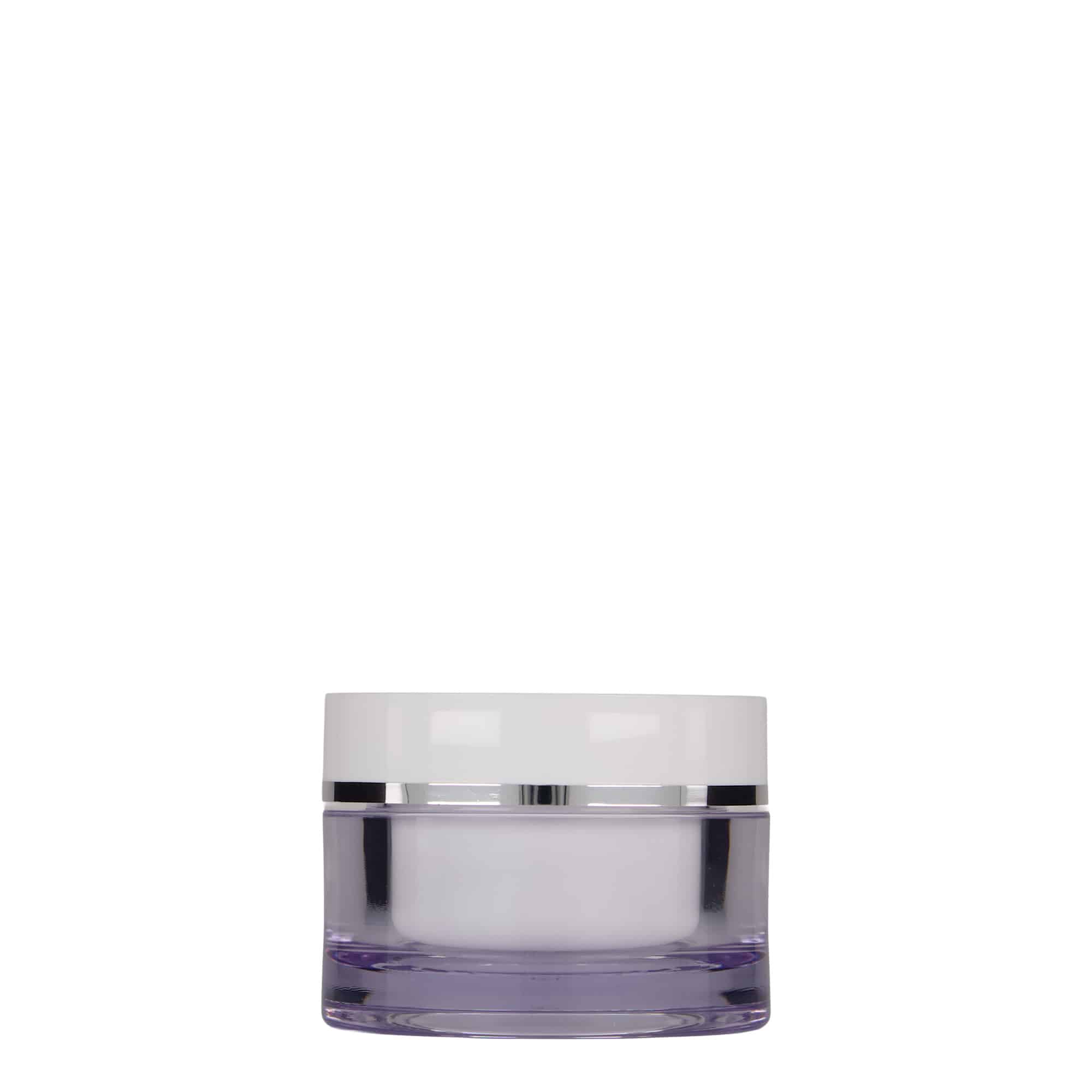 50 ml borcan, plastic SAN, alb, gura: capac cu filet