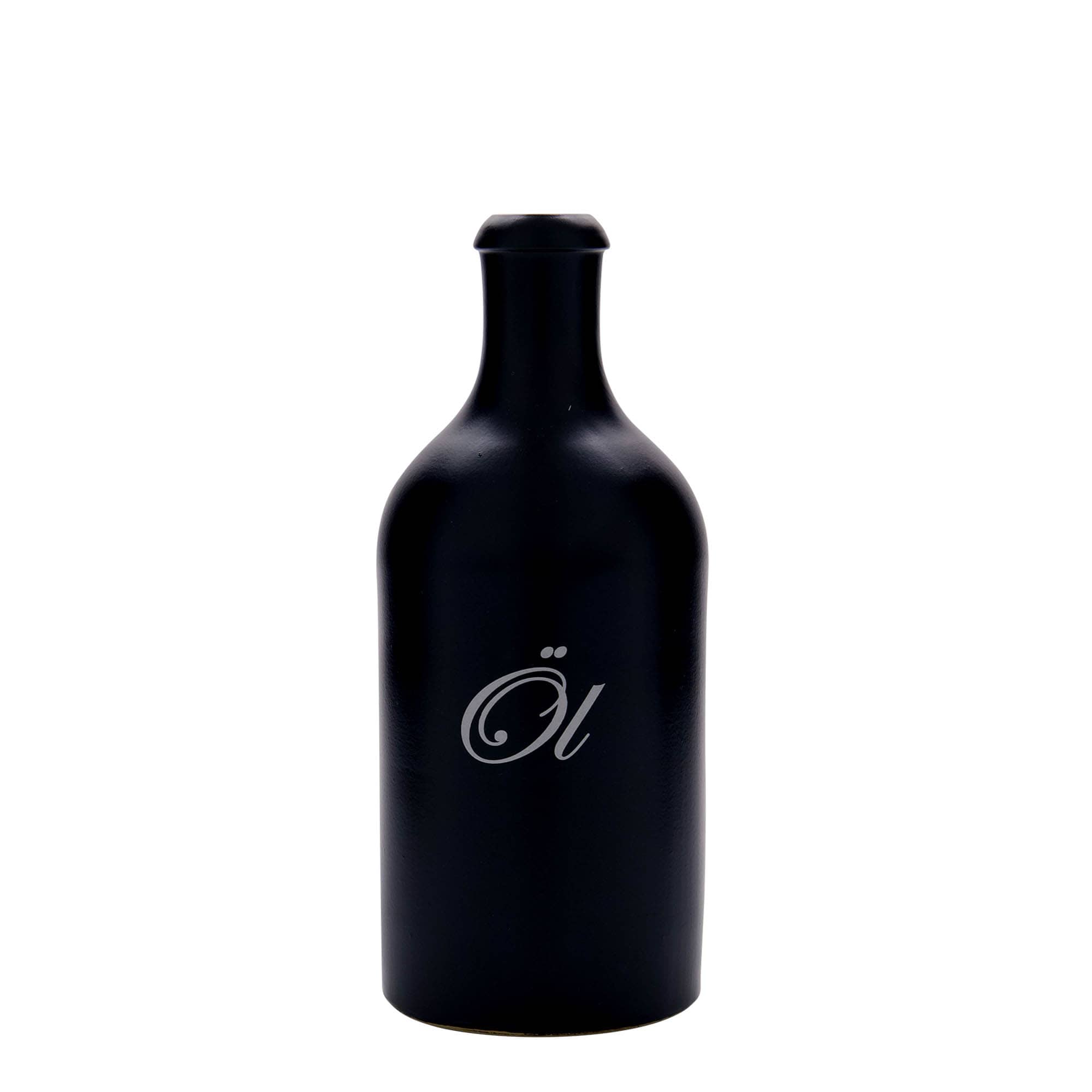 Ton de 500 ml, motiv: ulei, ceramică de gresie, negru, gură: plută