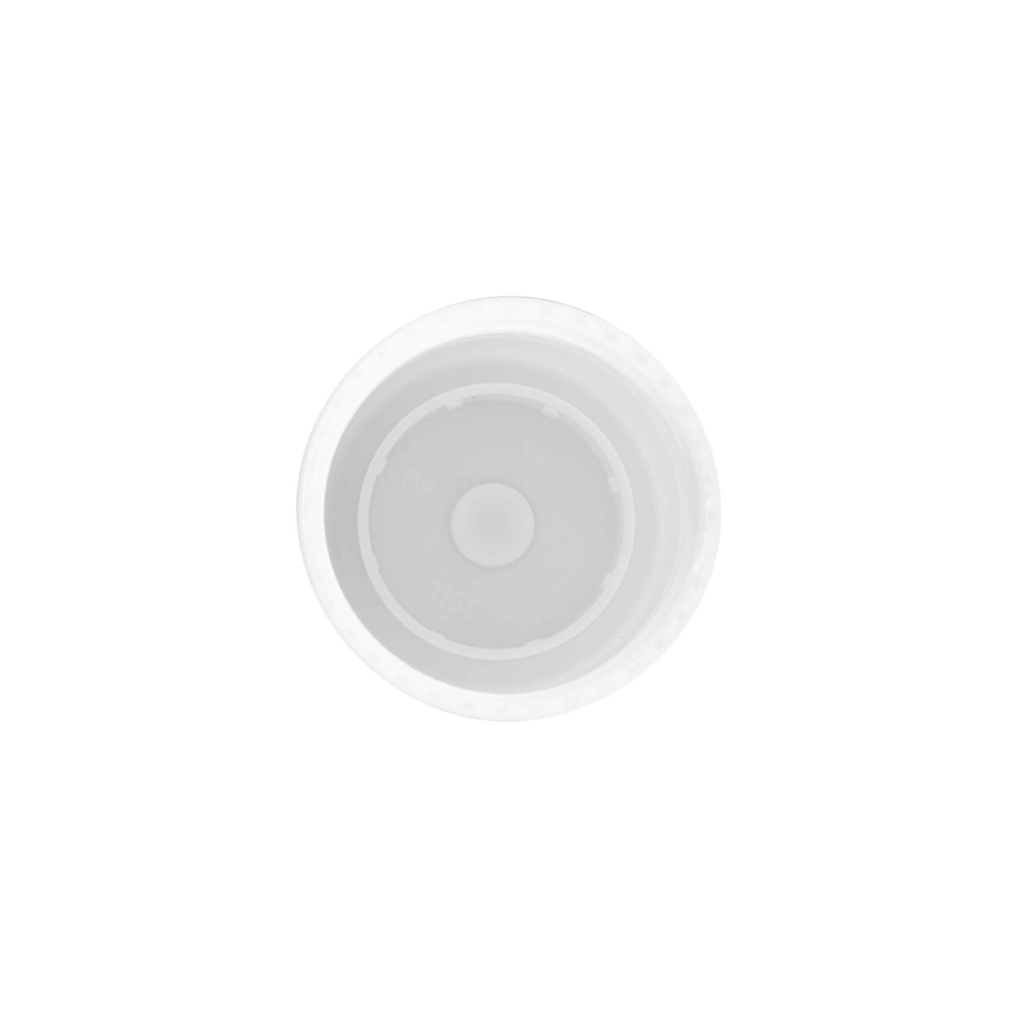 Capac pentru sticluță roll-on de 50 ml, plastic PP, alb, pentru deschidere: capac cu filet Capac pentru sticluță roll-on de 50 ml, plastic PP, alb, pentru deschidere: capac cu filet