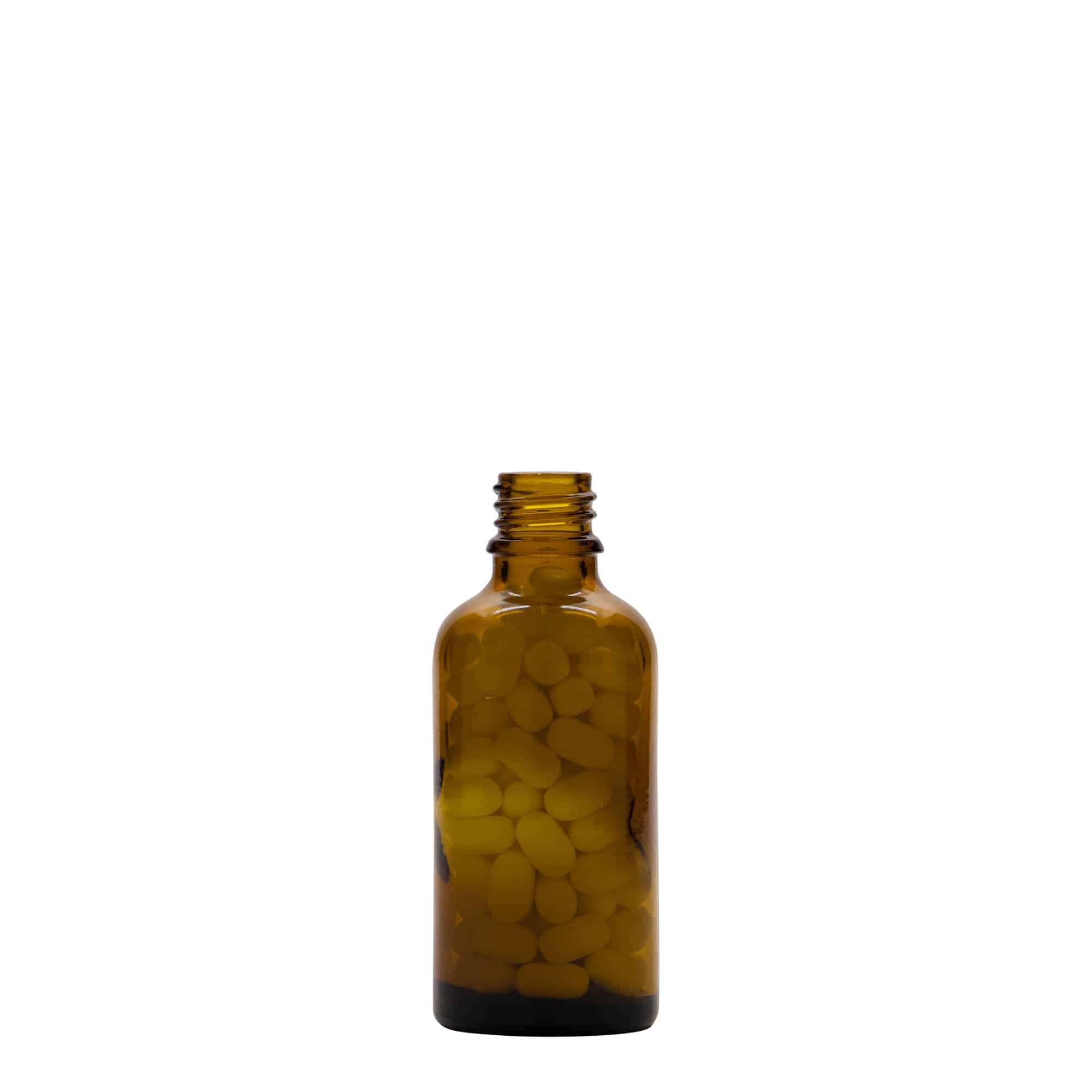 Flacon medical de 50 ml, sticlă, maro, gura: DIN 18