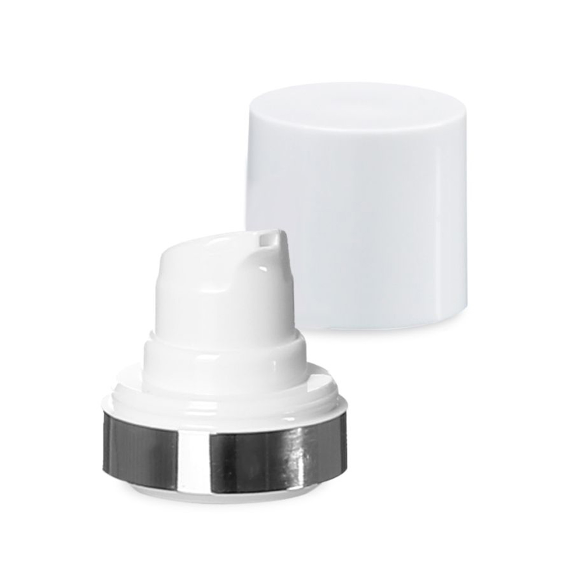 Cap de pulverizare airless Micro margine argintie + alb, capac lucios de protecție
