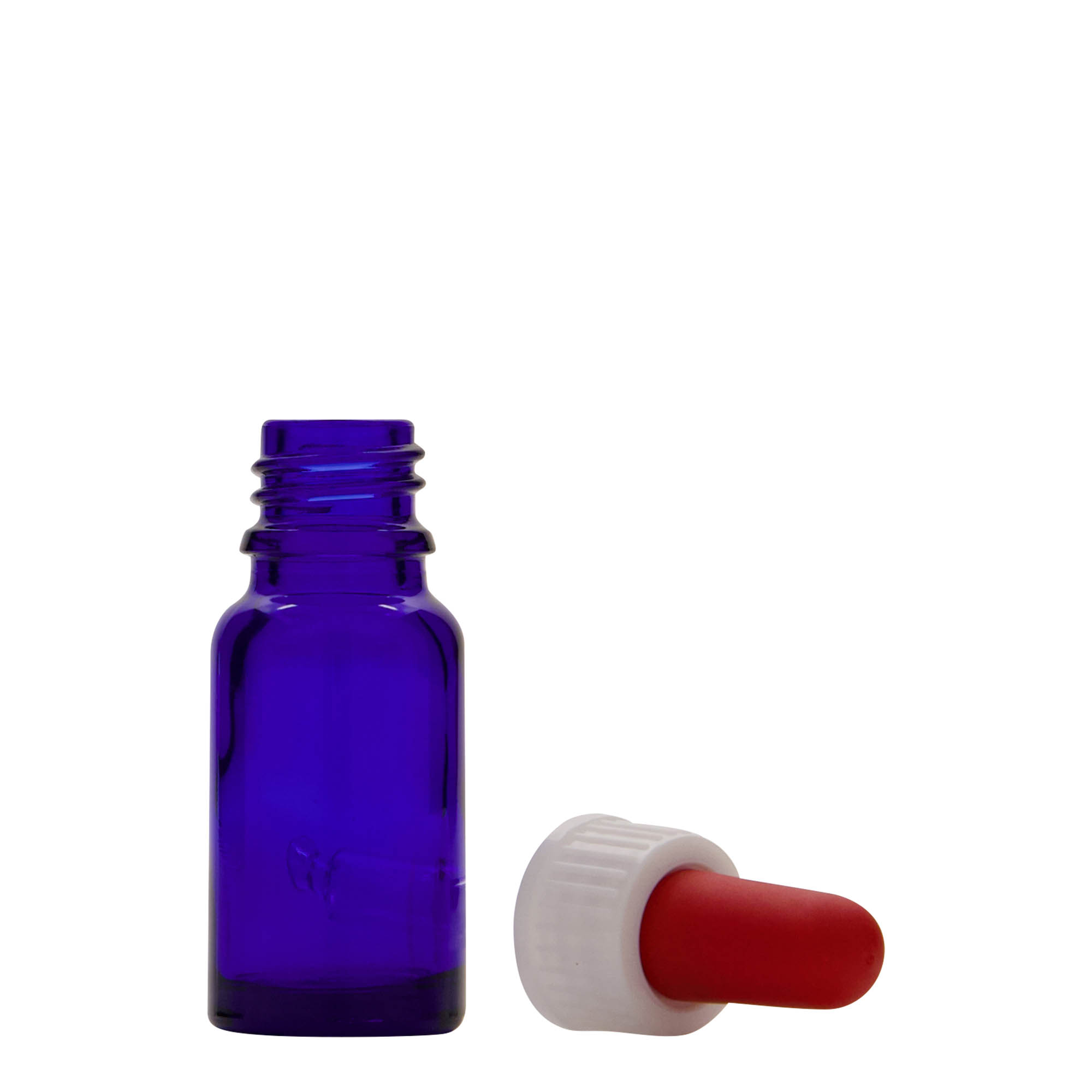 Flacon cu pipetă 10 ml Medicină, sticlă, albastru regal-roșu, gura: DIN 18 Flacon cu pipetă 10 ml Medicină, sticlă, albastru regal-roșu, gura: DIN 18