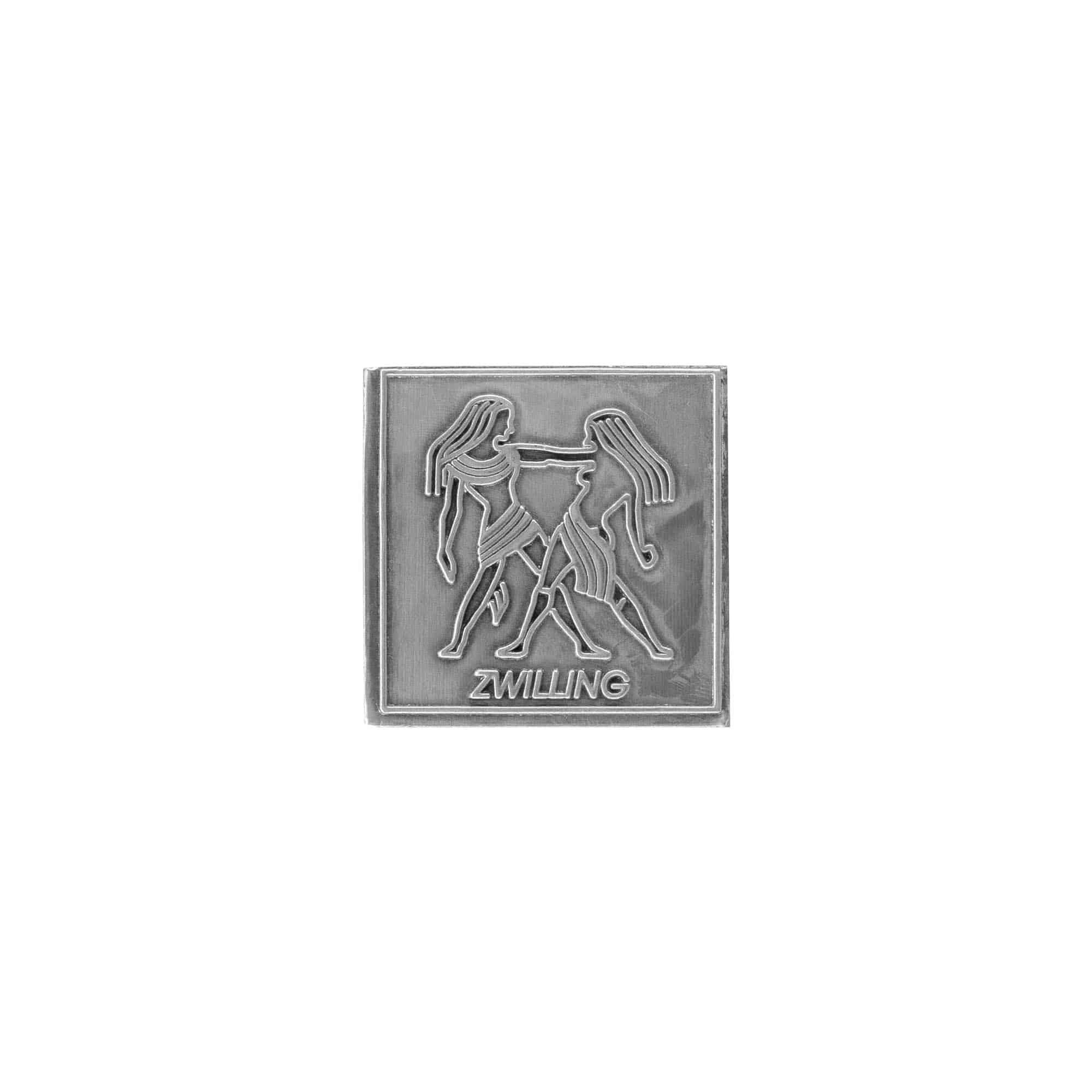 Etichetă pentru conserve „Zwilling”, pătrată, metalică, argintie