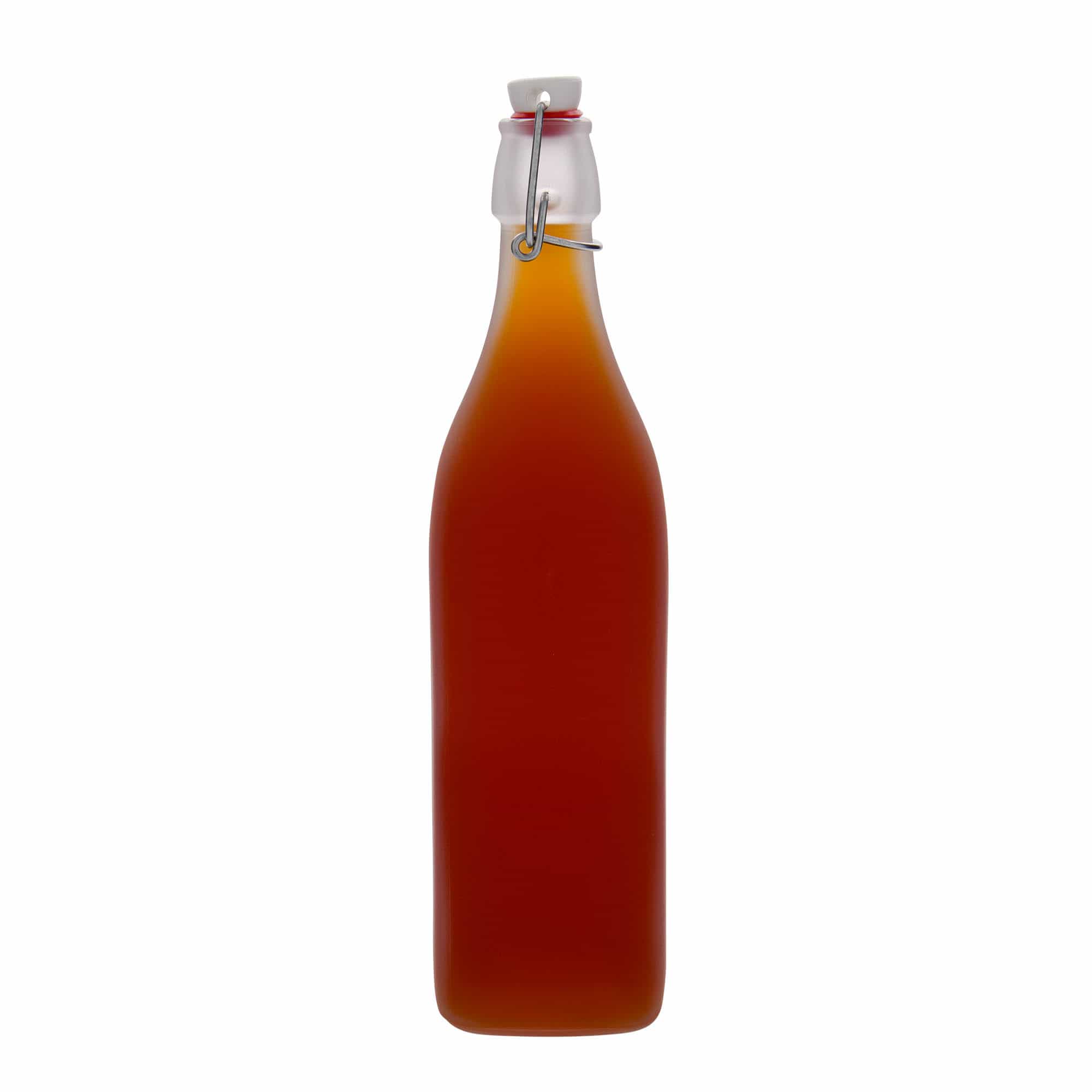 1.000 ml sticlă de sticlă „Swing, pătrată, înghețată, gât: închidere cu balama