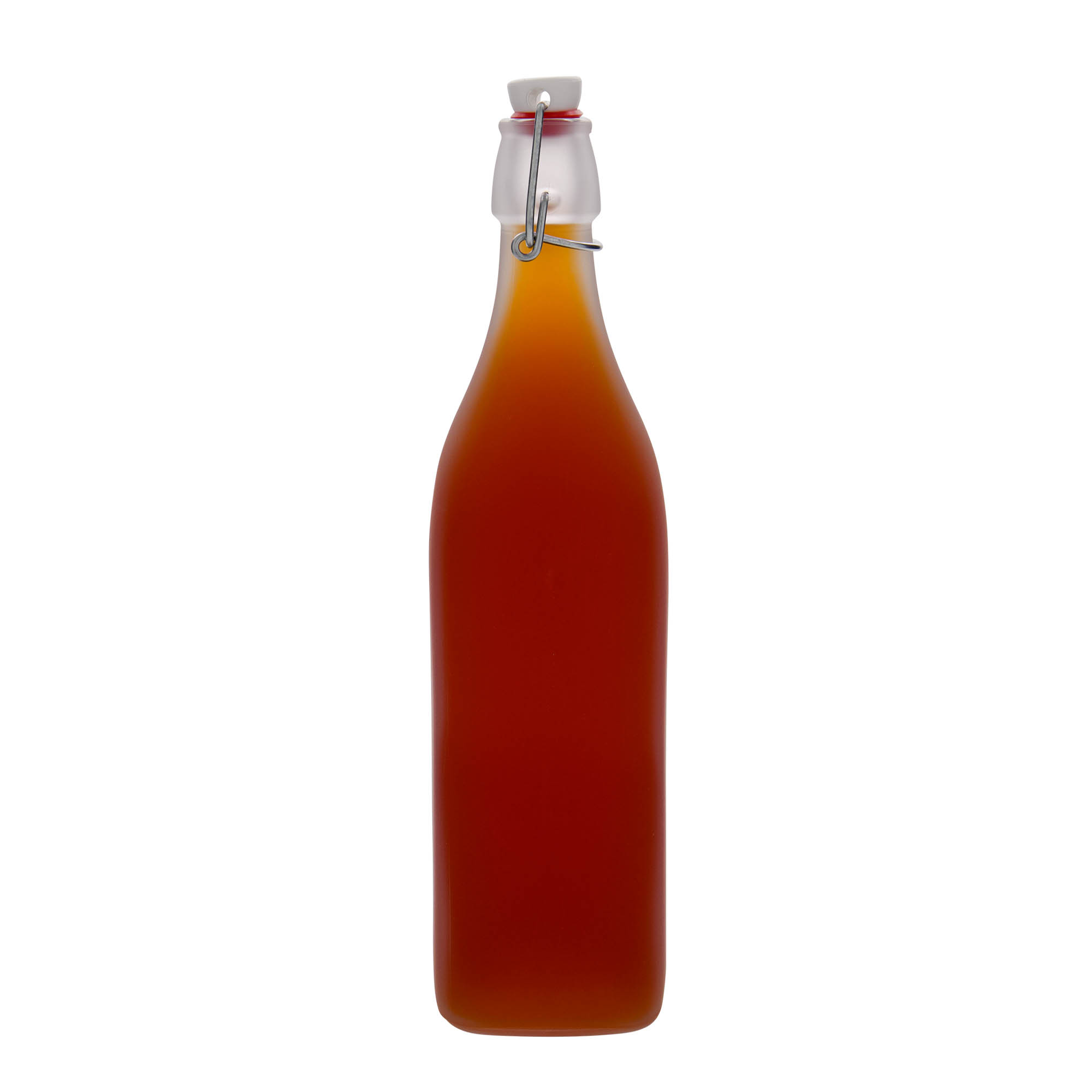 1.000 ml sticlă de sticlă „Swing, pătrată, înghețată, gât: închidere cu balama 1.000 ml sticlă de sticlă „Swing, pătrată, înghețată, gât: închidere cu balama