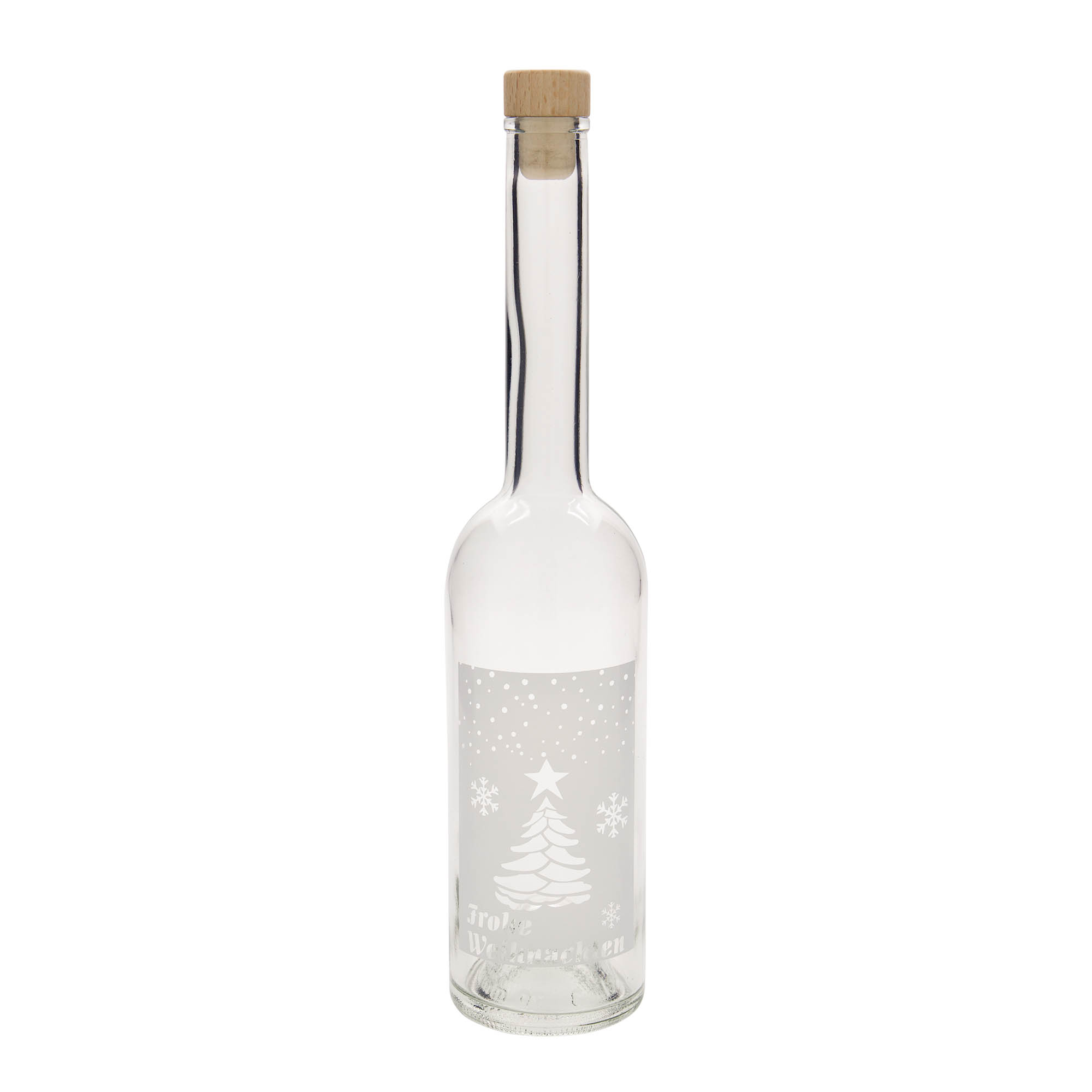 Sticlă de sticlă de 500 ml „Opera”, motiv: Crăciun alb, gură: dop de plută Sticlă de sticlă de 500 ml „Opera”, motiv: Crăciun alb, gură: dop de plută