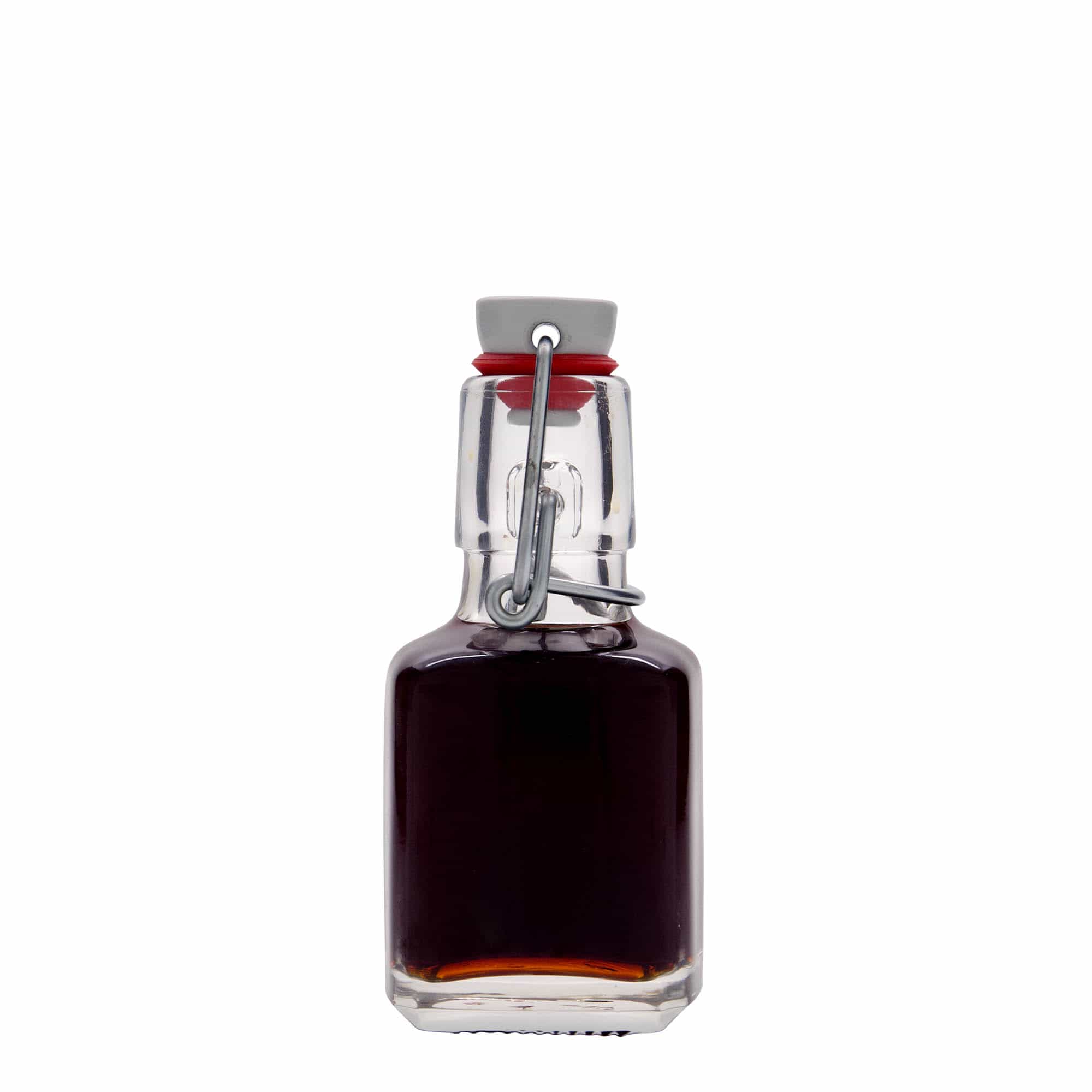 Sticlă de sticlă de 100 ml „Kubica”, pătrată, gura: închidere cu clemă
