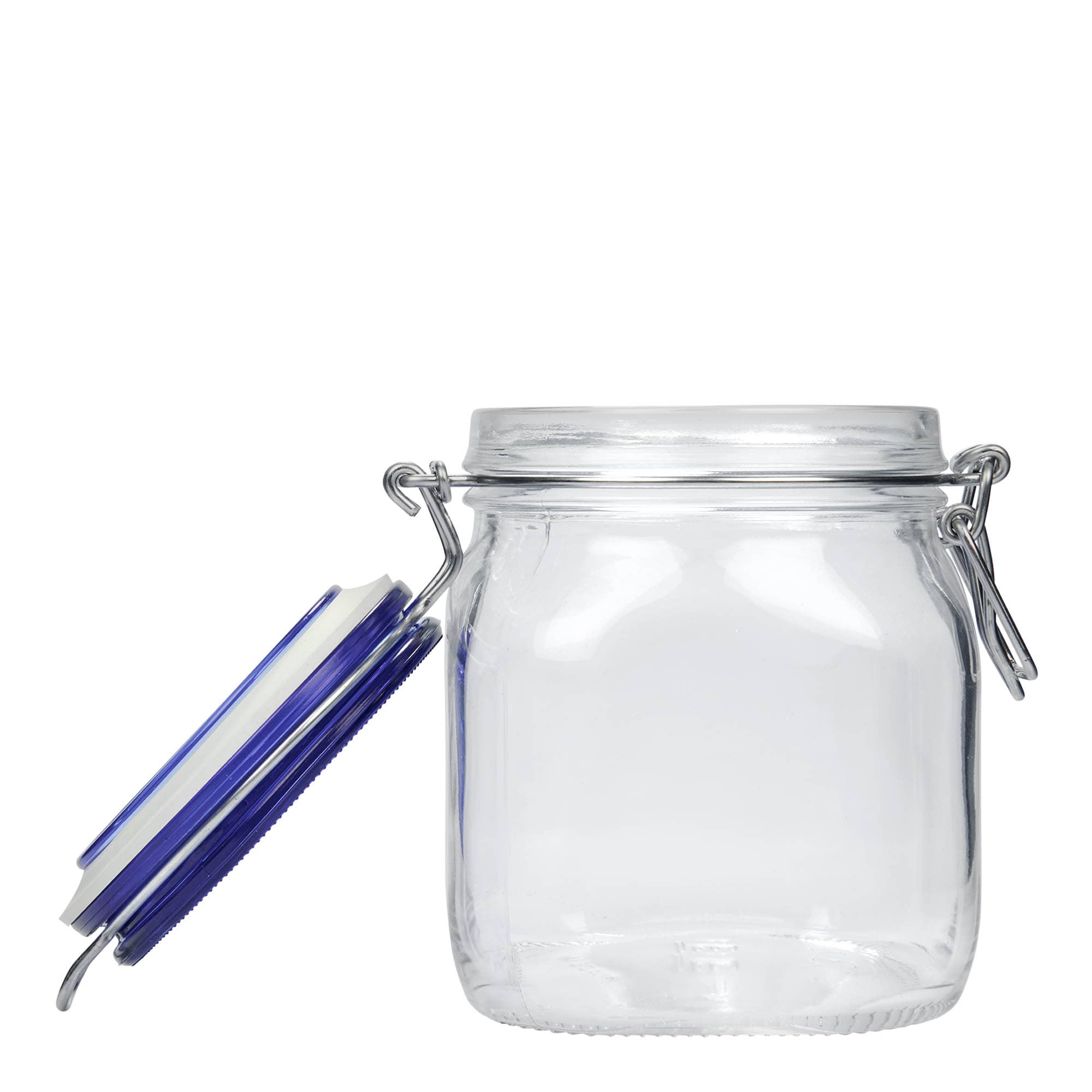 750 ml borcan cu clemă metalică „Fido” capac albastru, pătrat, gura: închidere cu clemă metalică 750 ml borcan cu clemă metalică „Fido” capac albastru, pătrat, gura: închidere cu clemă metalică
