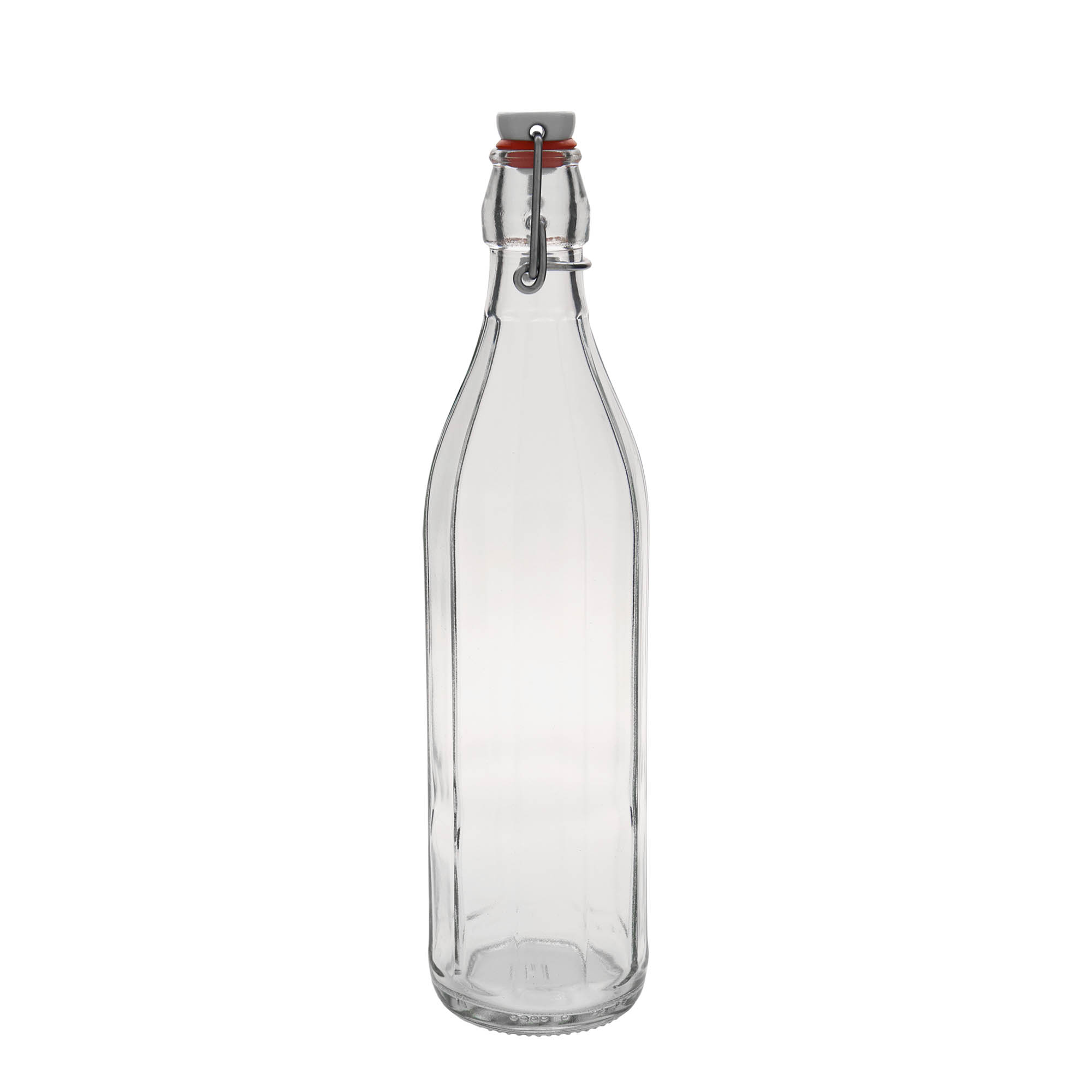 Sticlă de sticlă de 750 ml „Bravo”, cu zece colțuri, gât: închidere cu clemă
