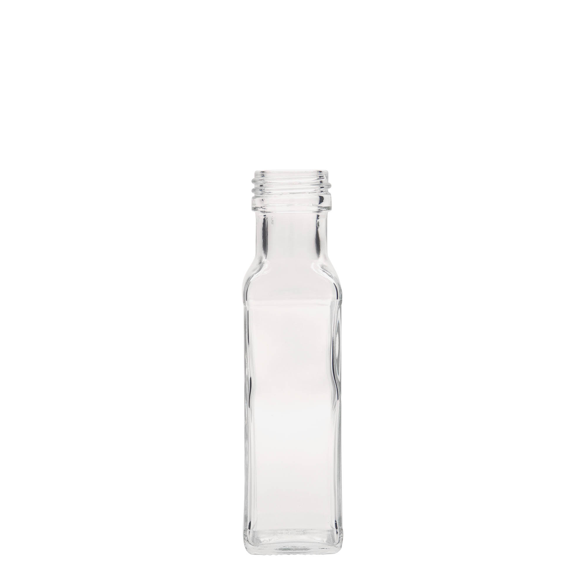 Sticlă de sticlă de 100 ml „Marasca”, pătrată, gura: PP 31,5 Sticlă de sticlă de 100 ml „Marasca”, pătrată, gura: PP 31,5