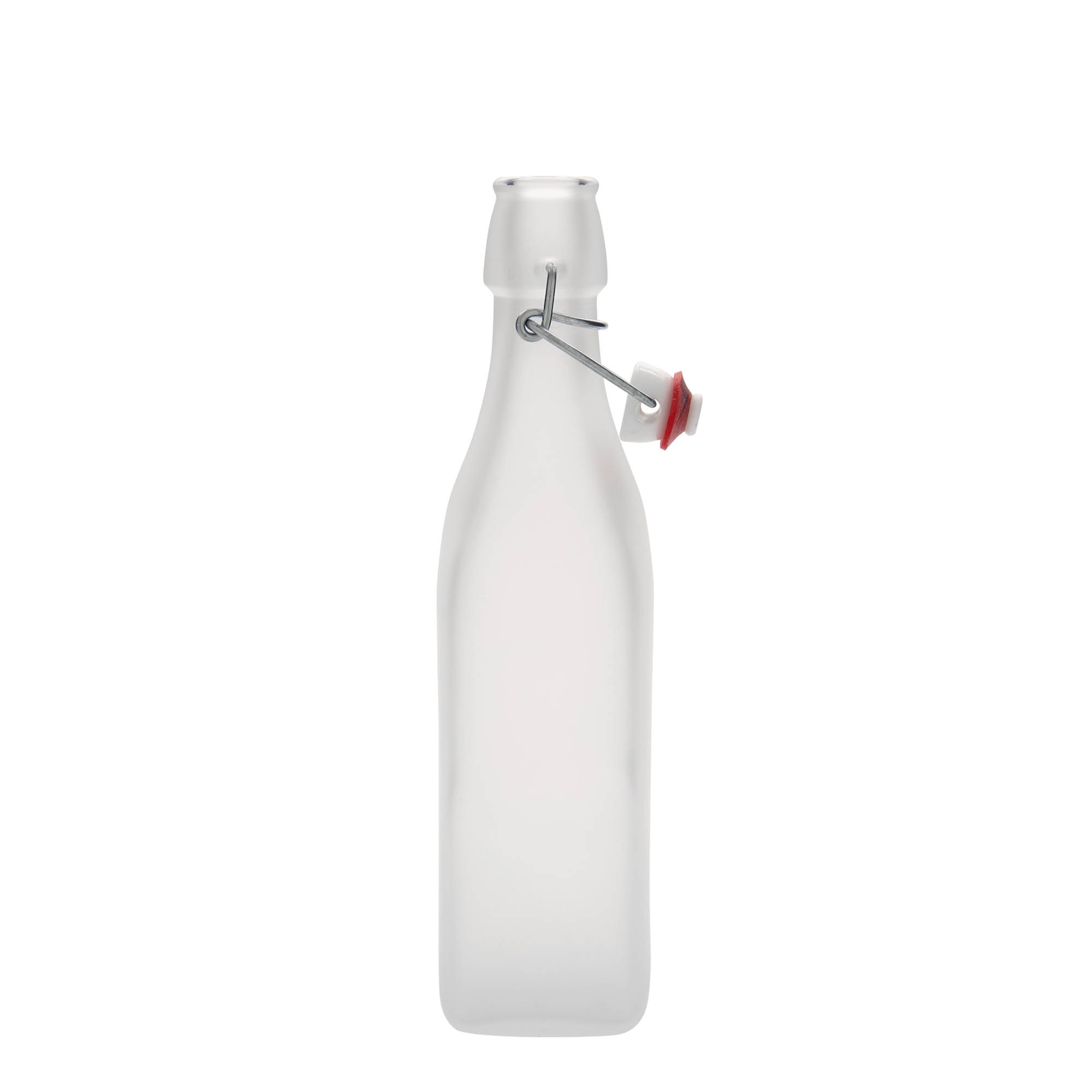 Sticlă de sticlă de 500 ml 'Swing, pătrată, albă, deschidere: închidere cu clemă