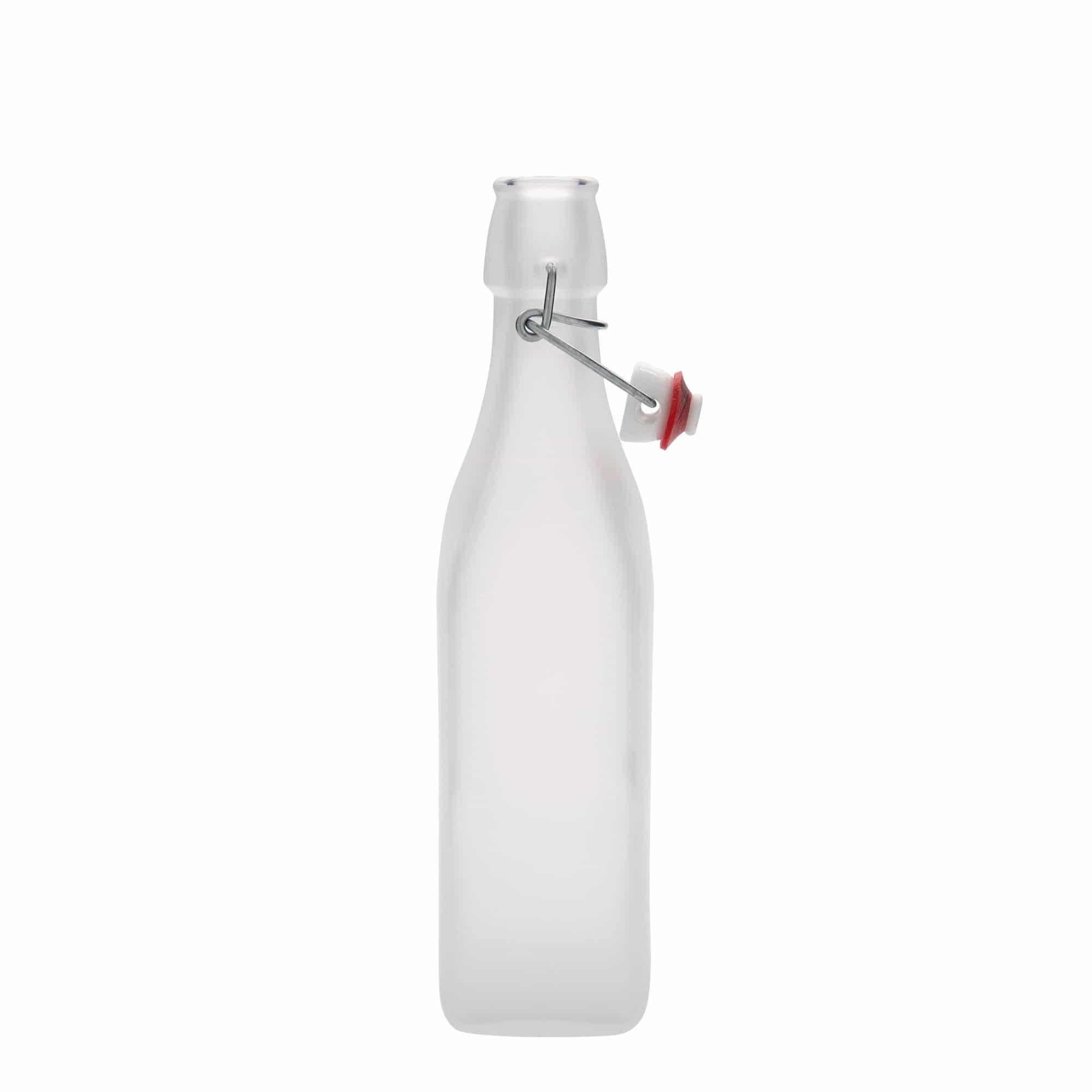 Sticlă de sticlă de 500 ml 'Swing, pătrată, albă, deschidere: închidere cu clemă