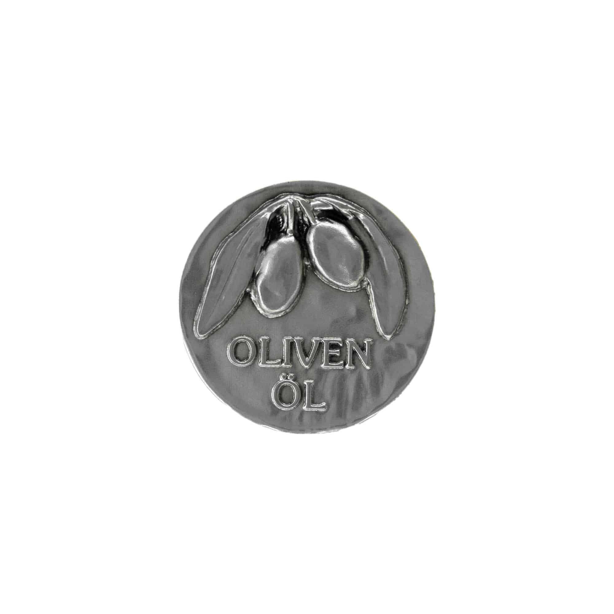 Etichetă pentru conservă „Ulei de măsline”, metal, argintiu