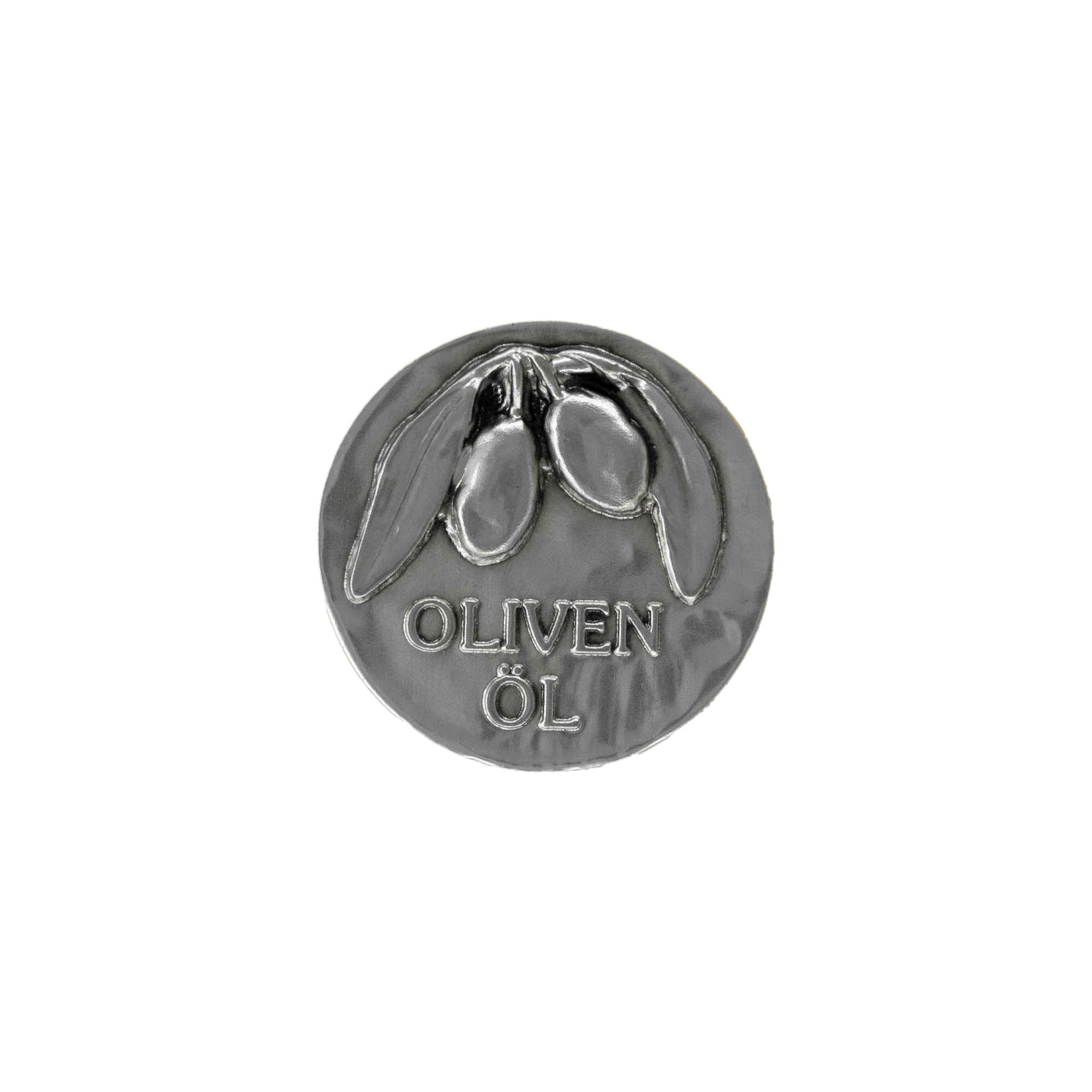 Etichetă pentru conservă „Ulei de măsline”, metal, argintiu Etichetă pentru conservă „Ulei de măsline”, metal, argintiu