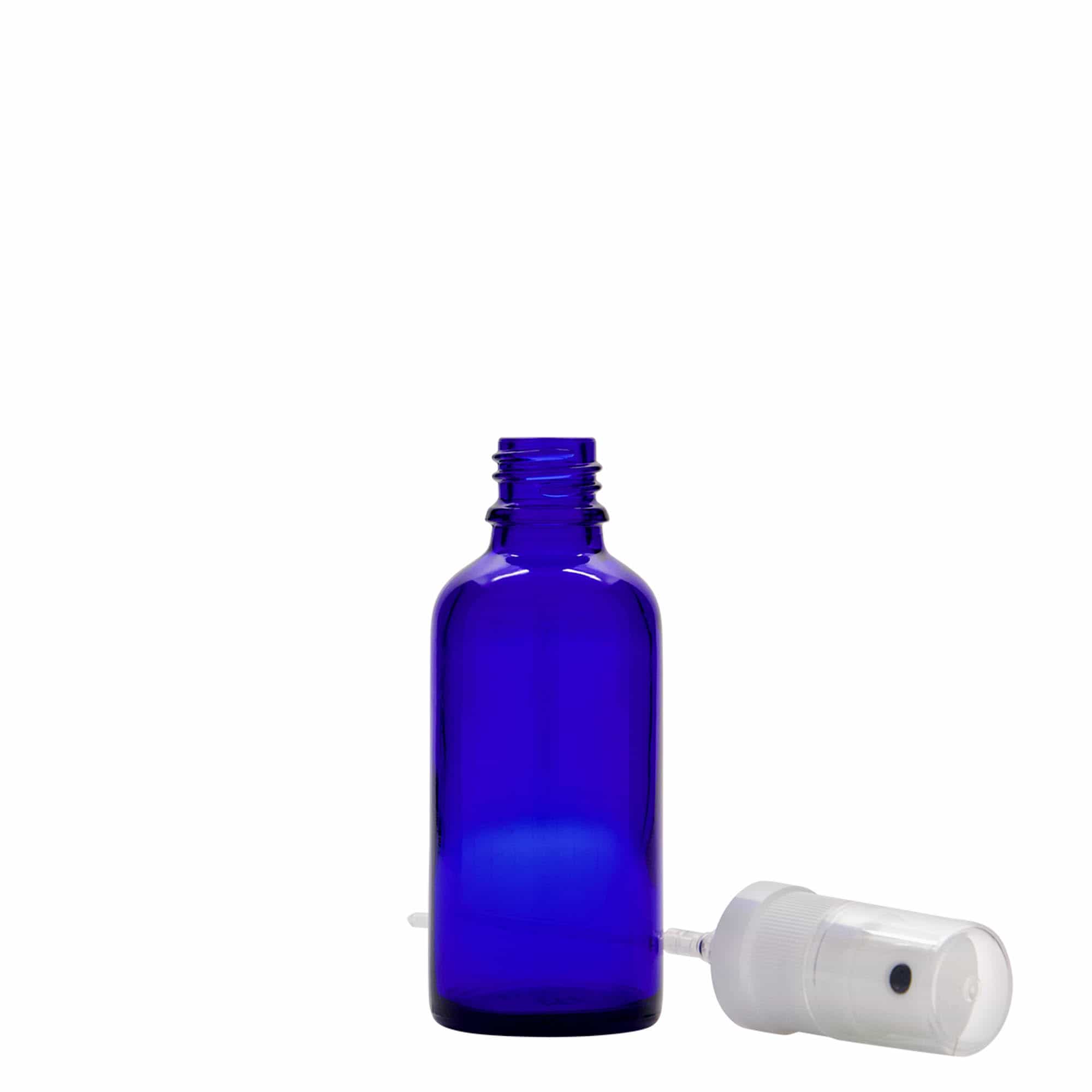 Flacon pulverizator 50 ml medicină, sticlă, albastru regal, gura: DIN 18