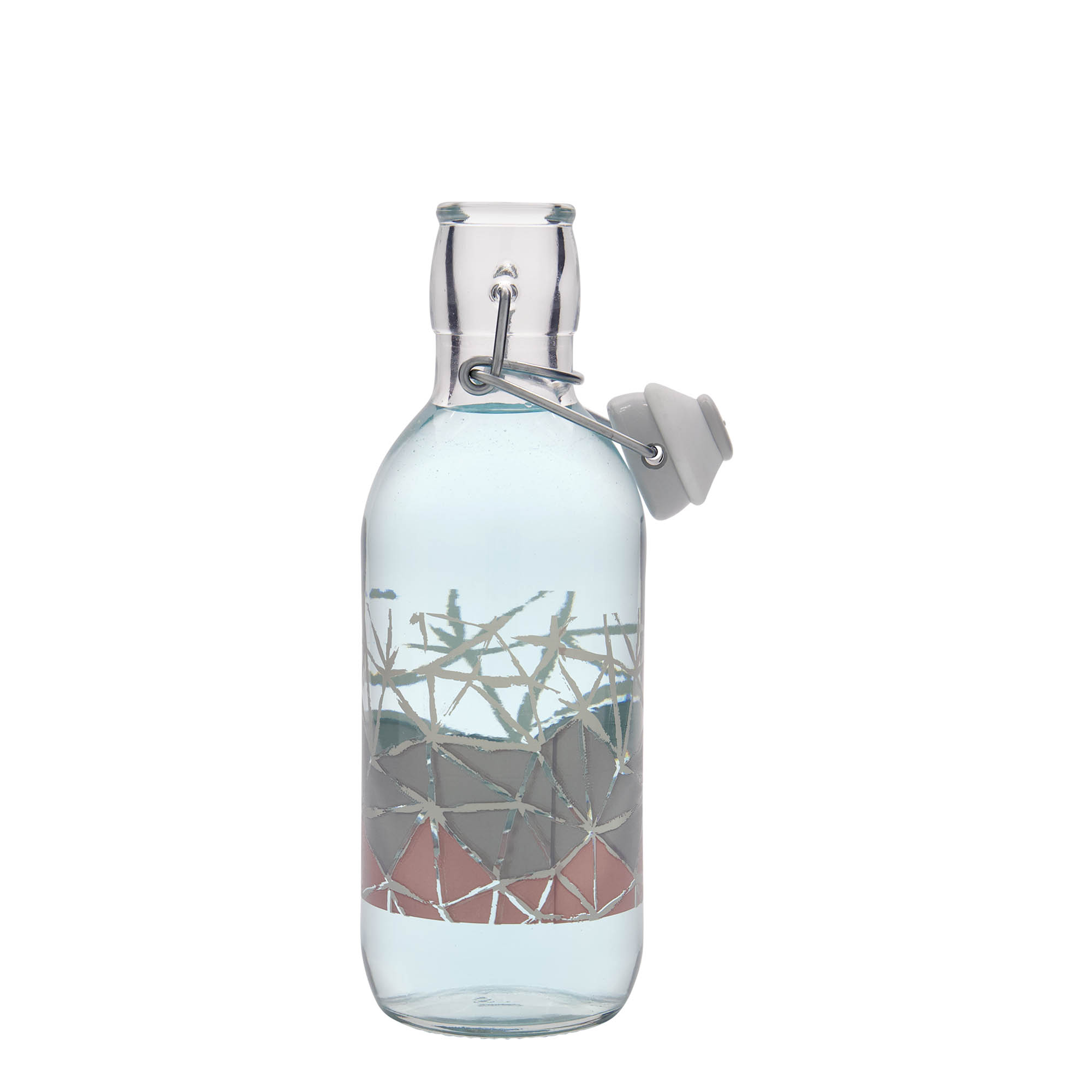 Sticlă de sticlă de 500 ml Emilia imprimată „Manolibera rosa”, gura: închidere cu clemă