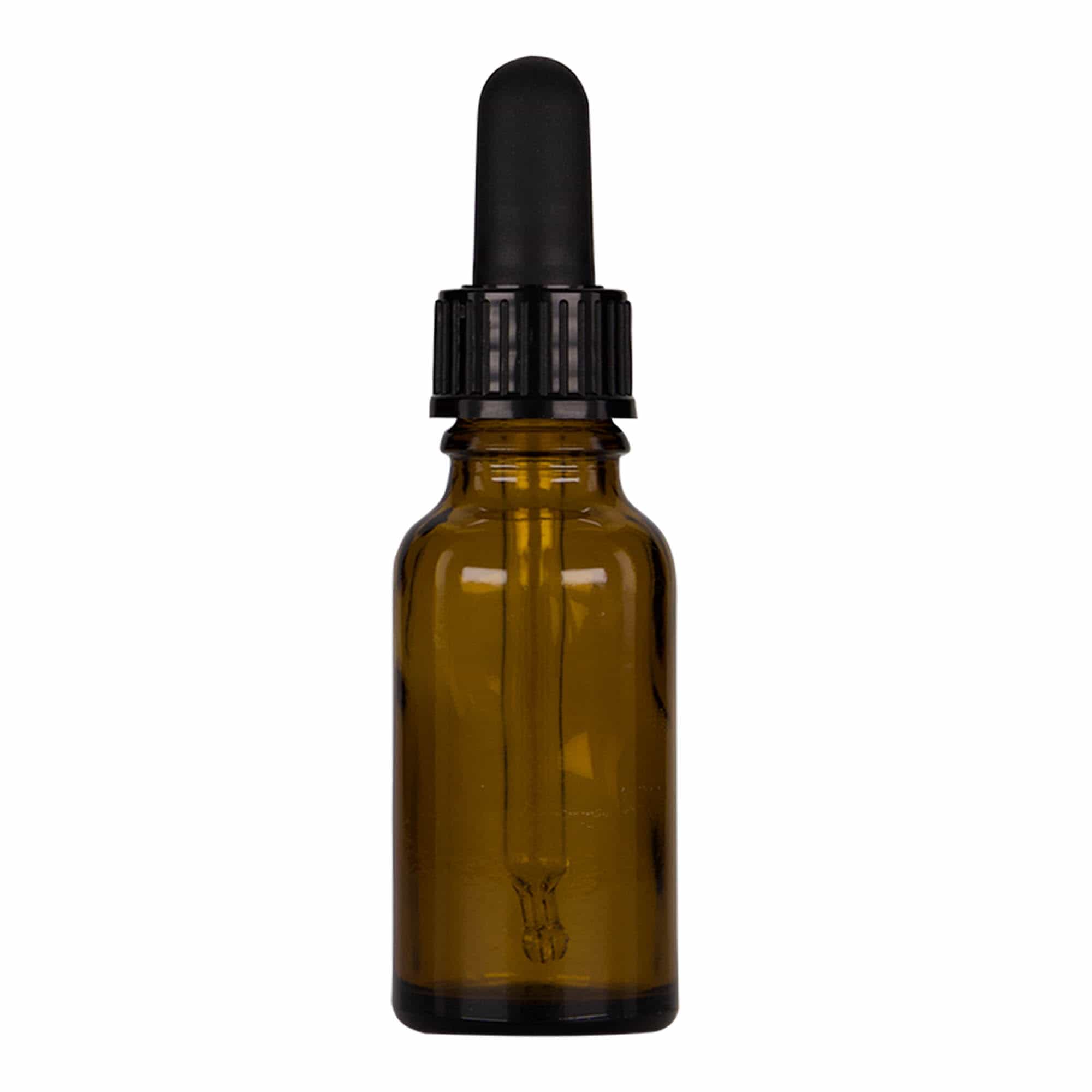 Flacon cu pipetă 20 ml pentru medicamente, sticlă, maro-negru, gură: DIN 18