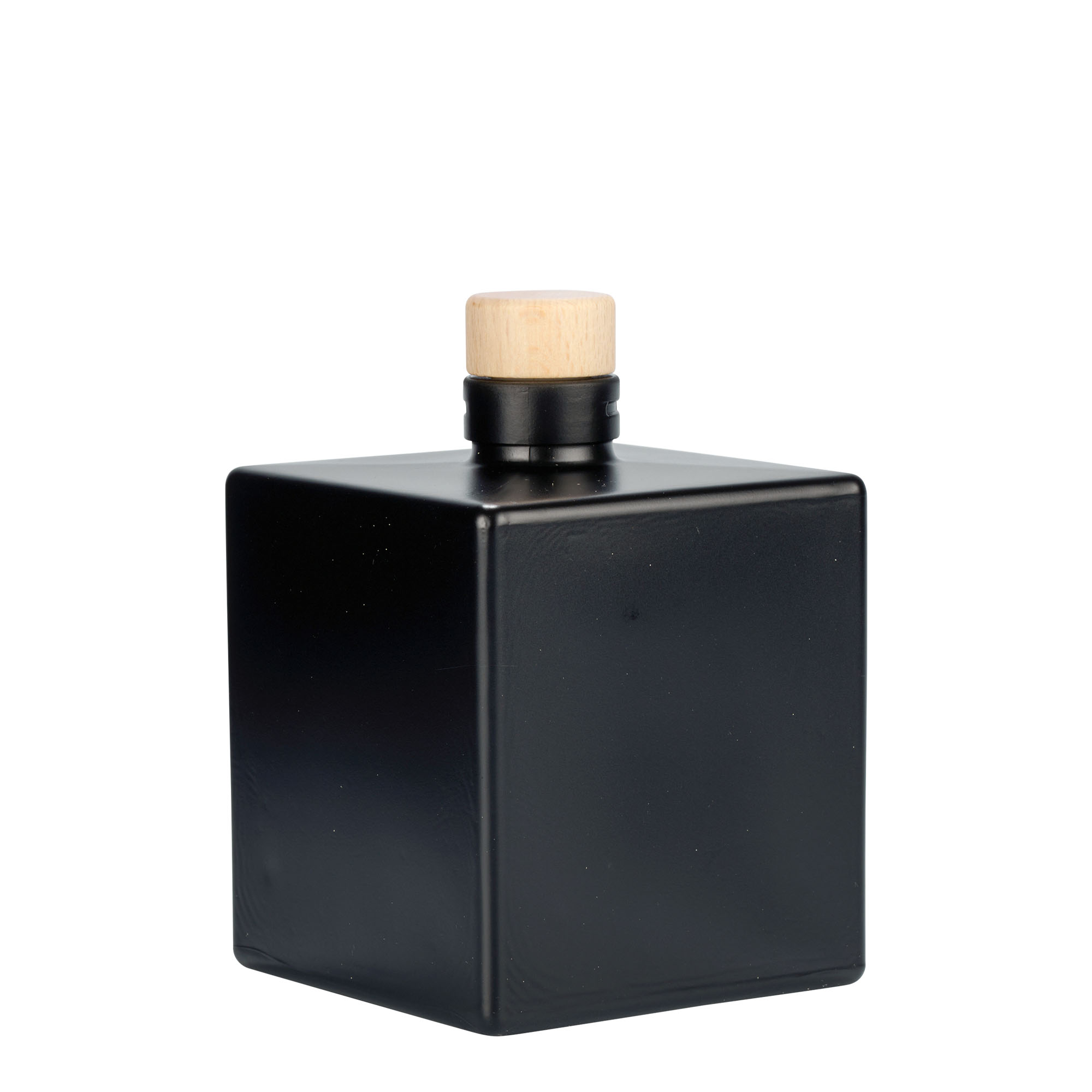 Sticlă de sticlă de 500 ml „Cube”, pătrată, neagră, gura: plută Sticlă de sticlă de 500 ml „Cube”, pătrată, neagră, gura: plută