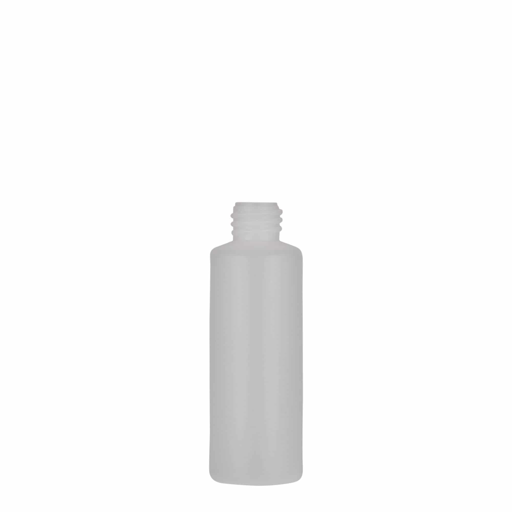 Flacon rotund de 50 ml, plastic PE, natural, gât: capac cu filet Flacon rotund de 50 ml, plastic PE, natural, gât: capac cu filet